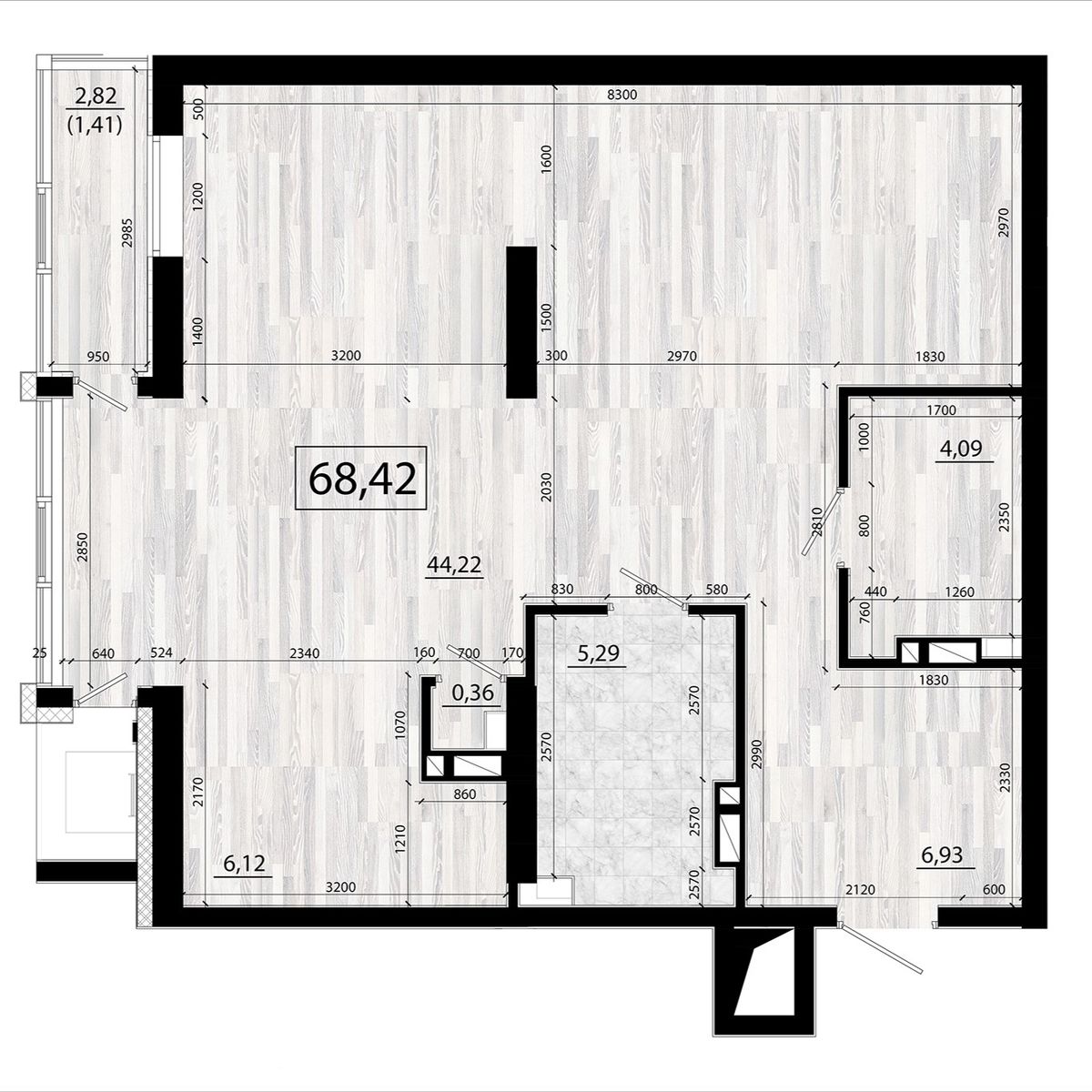 3-комнатная, 68.42 м², № 12 в Panorama (Панорама)