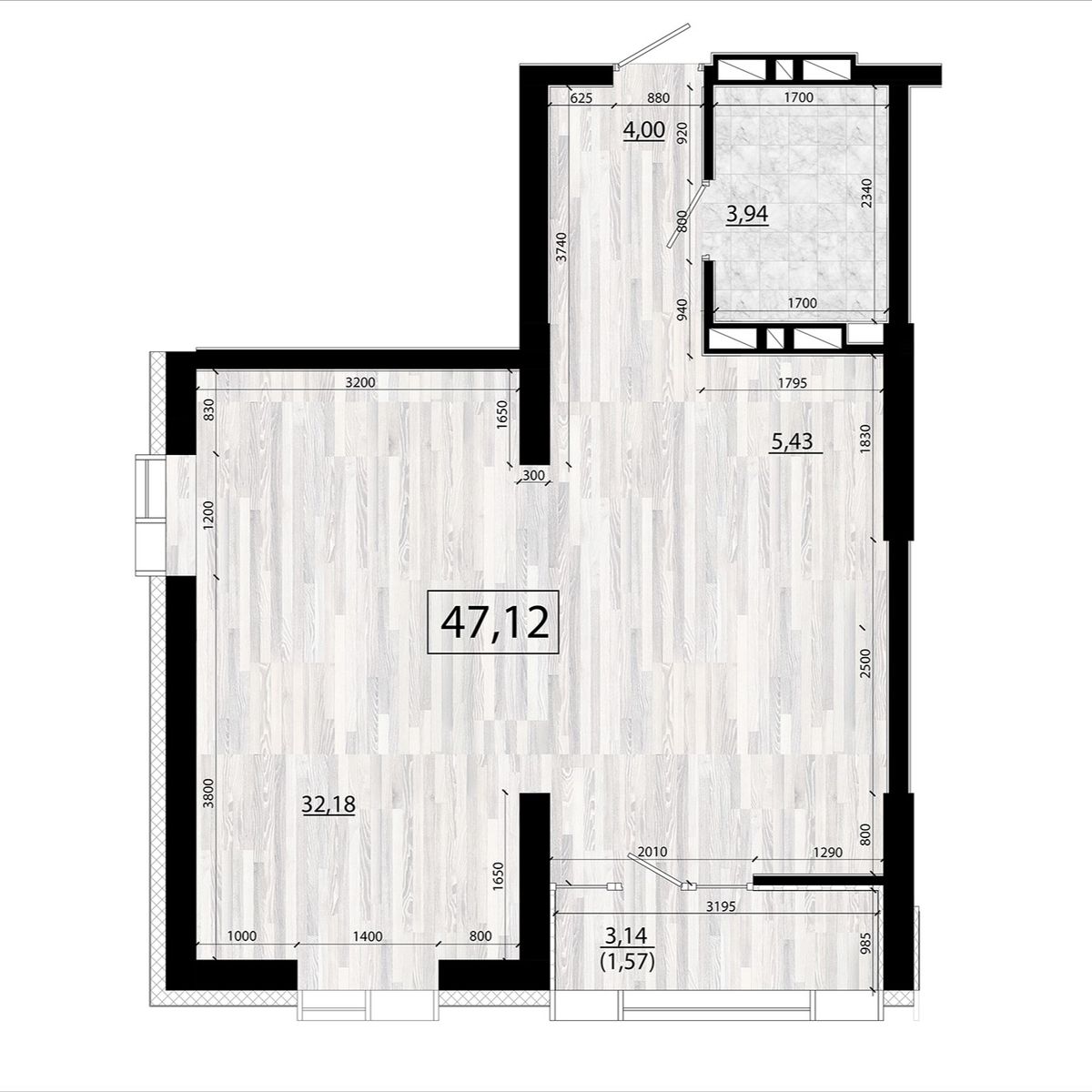 3-комнатная, 47.12 м², № 144 в Panorama (Панорама)