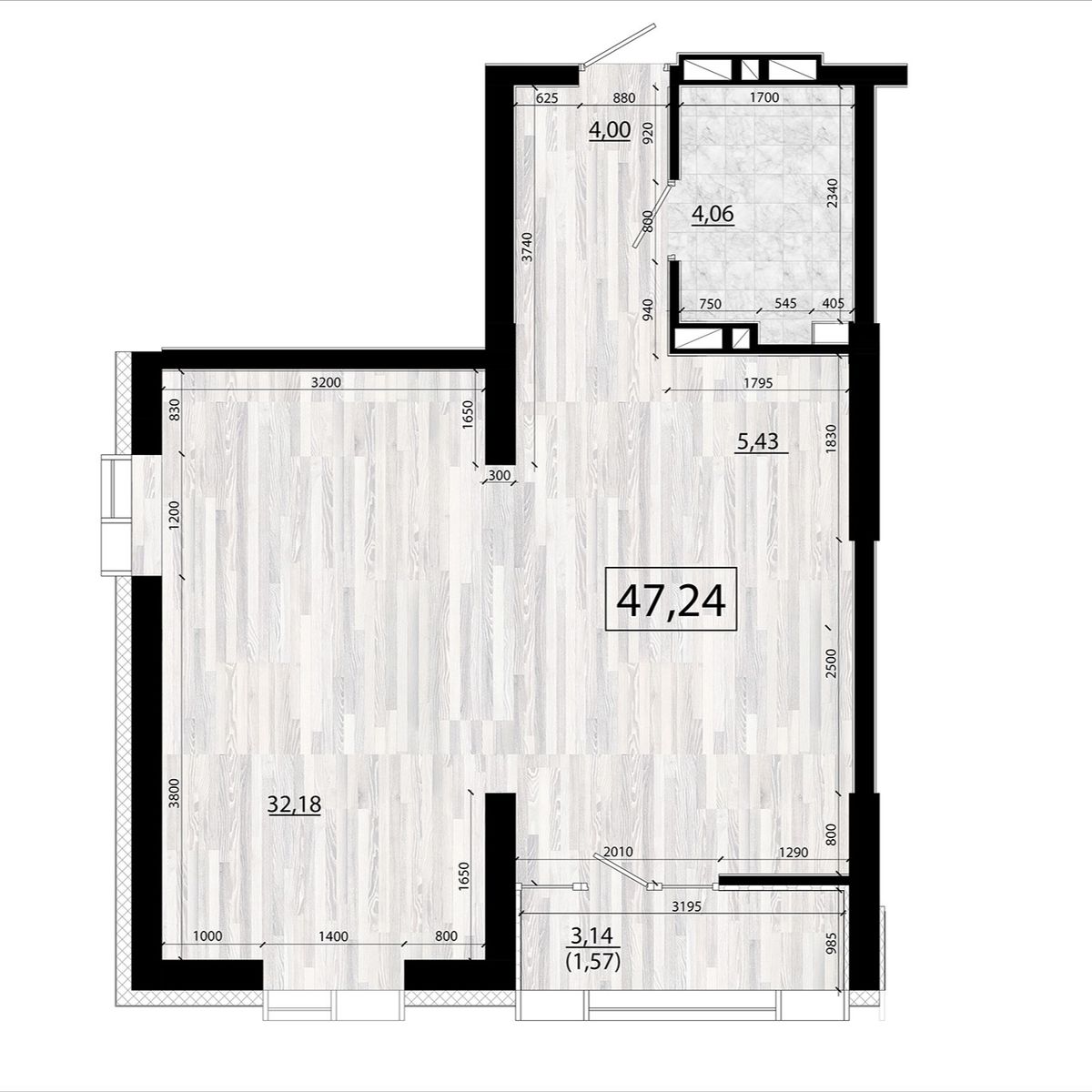 3-комнатная, 47.24 м², № 81 в Panorama (Панорама)