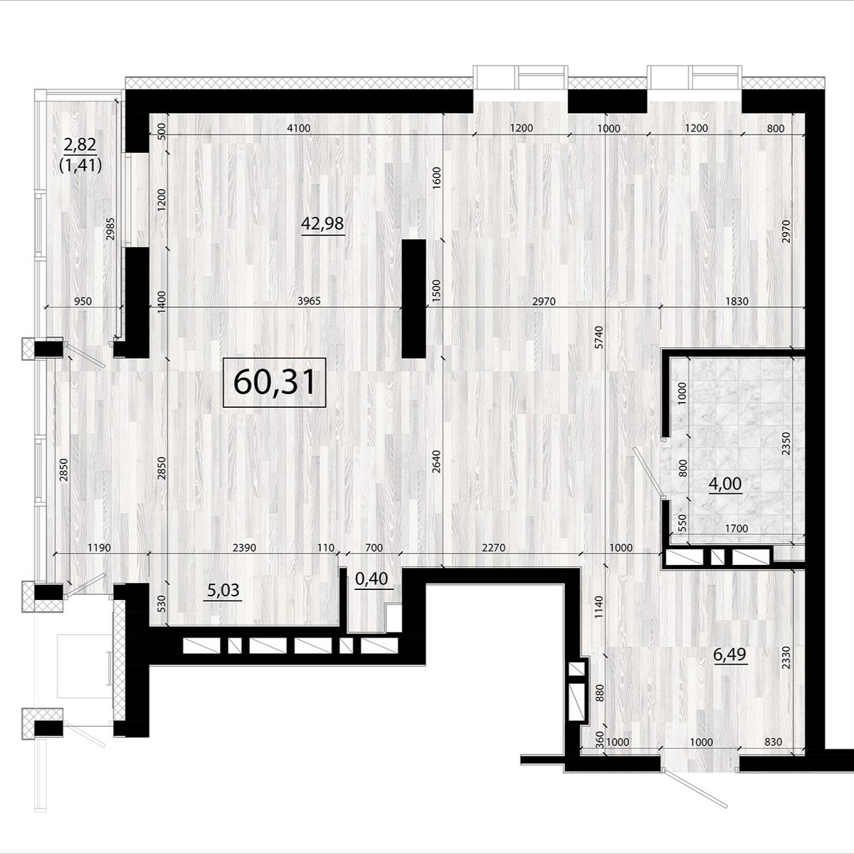 3-комнатная, 60.31 м², № 142 в Panorama (Панорама)