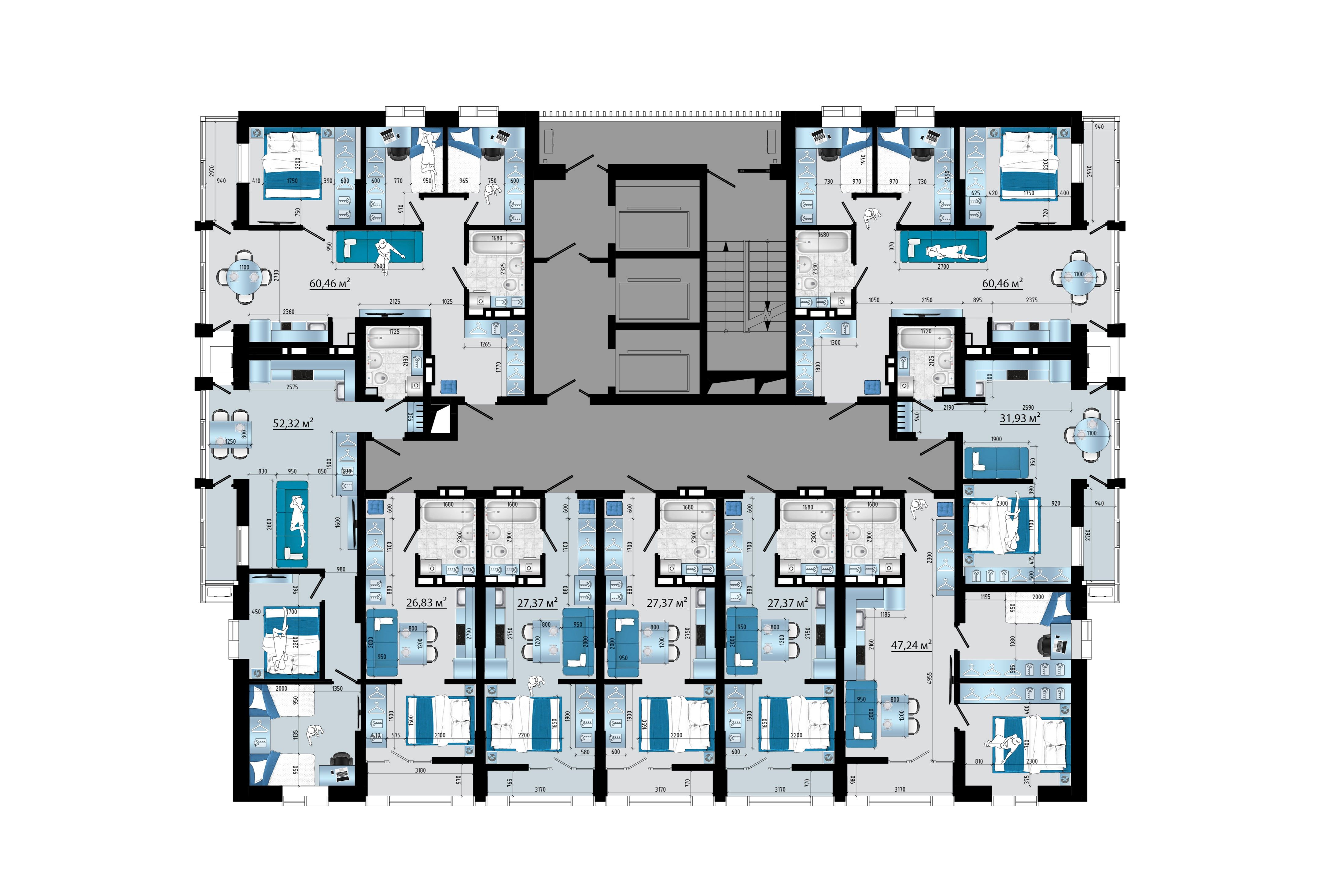 3-комнатная, 60.46 м², № 42 в Panorama (Панорама)