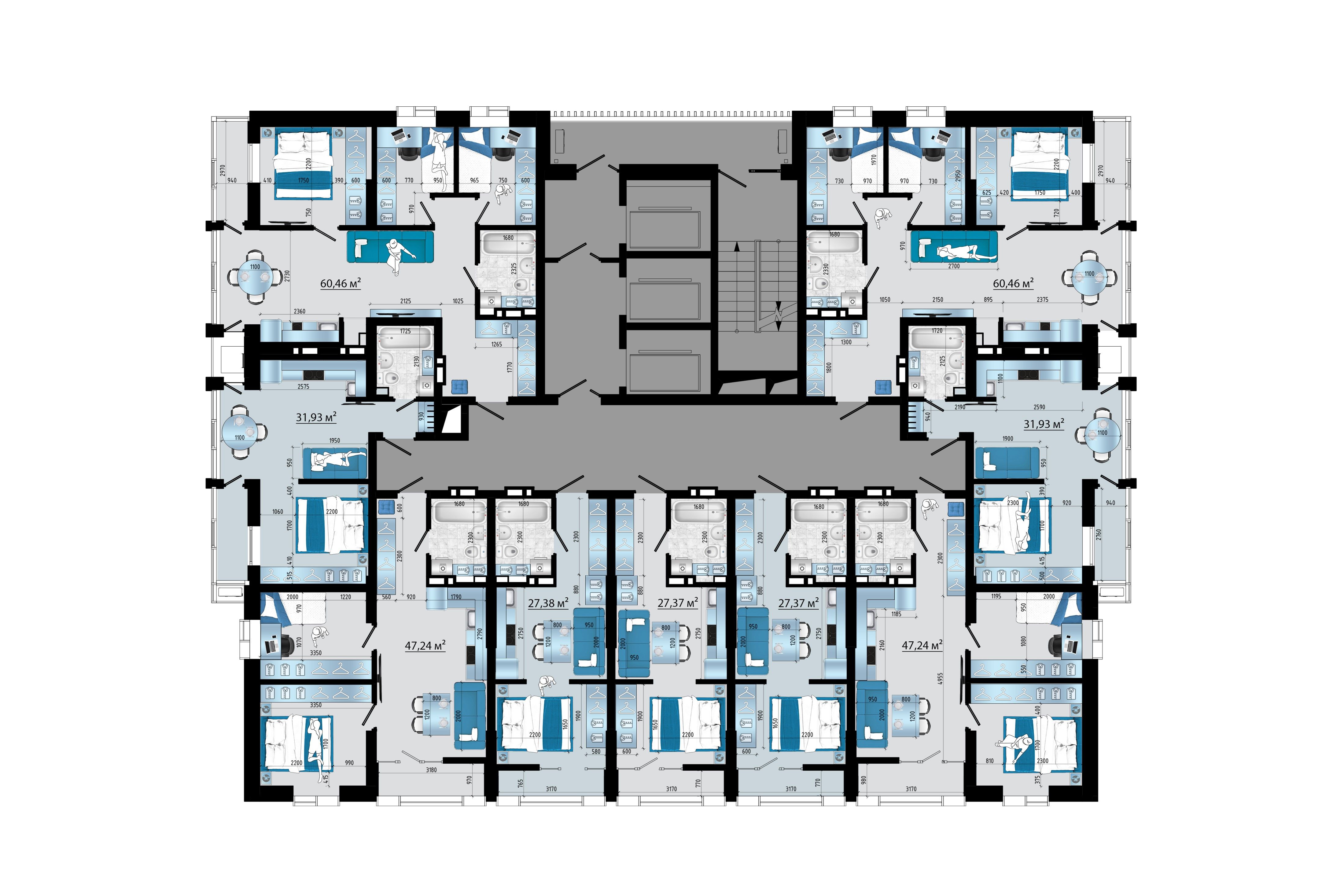 3-комнатная, 60.46 м², № 43 в Panorama (Панорама)