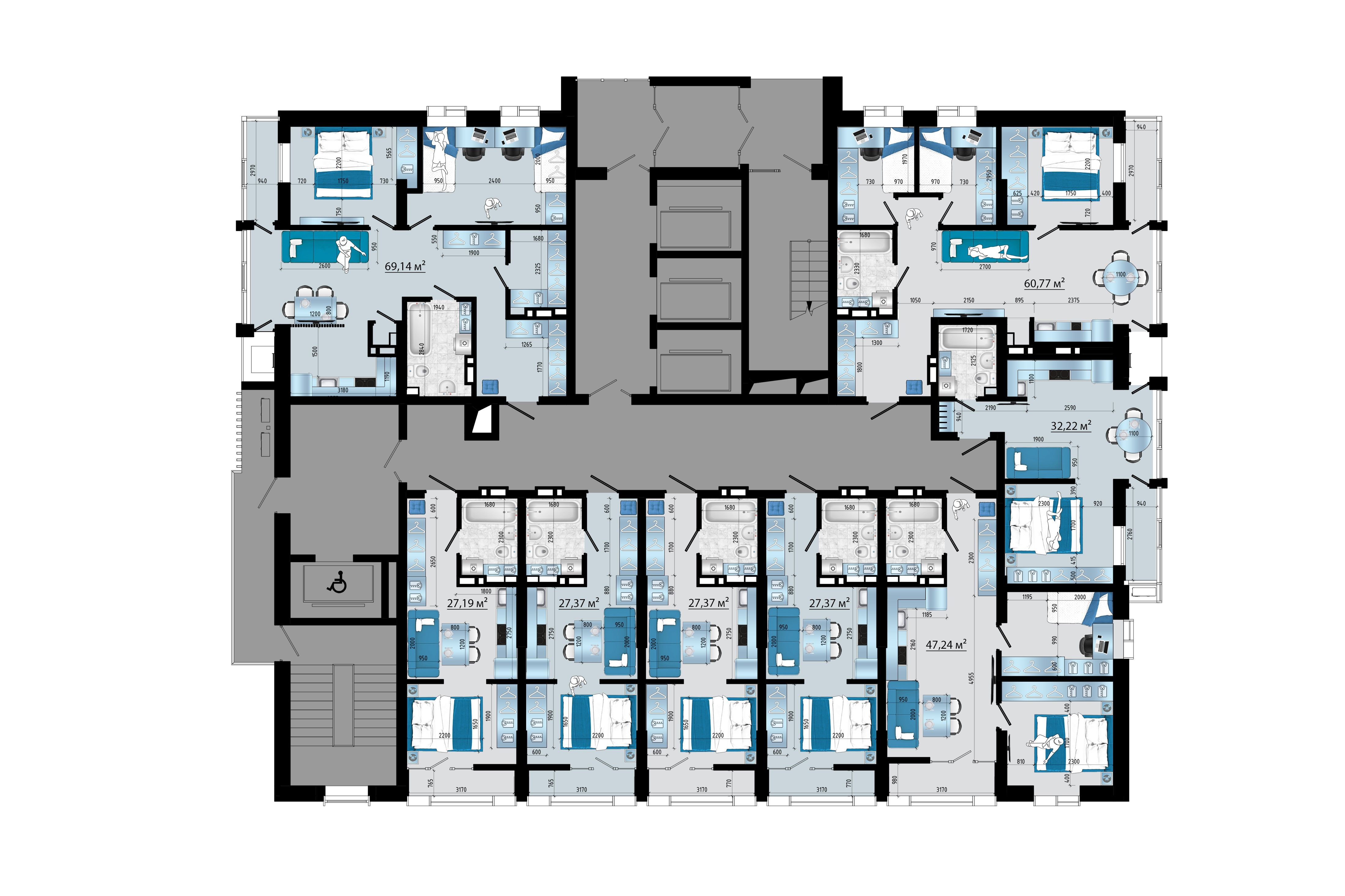3-комнатная, 60.77 м², № 25 в Panorama (Панорама)