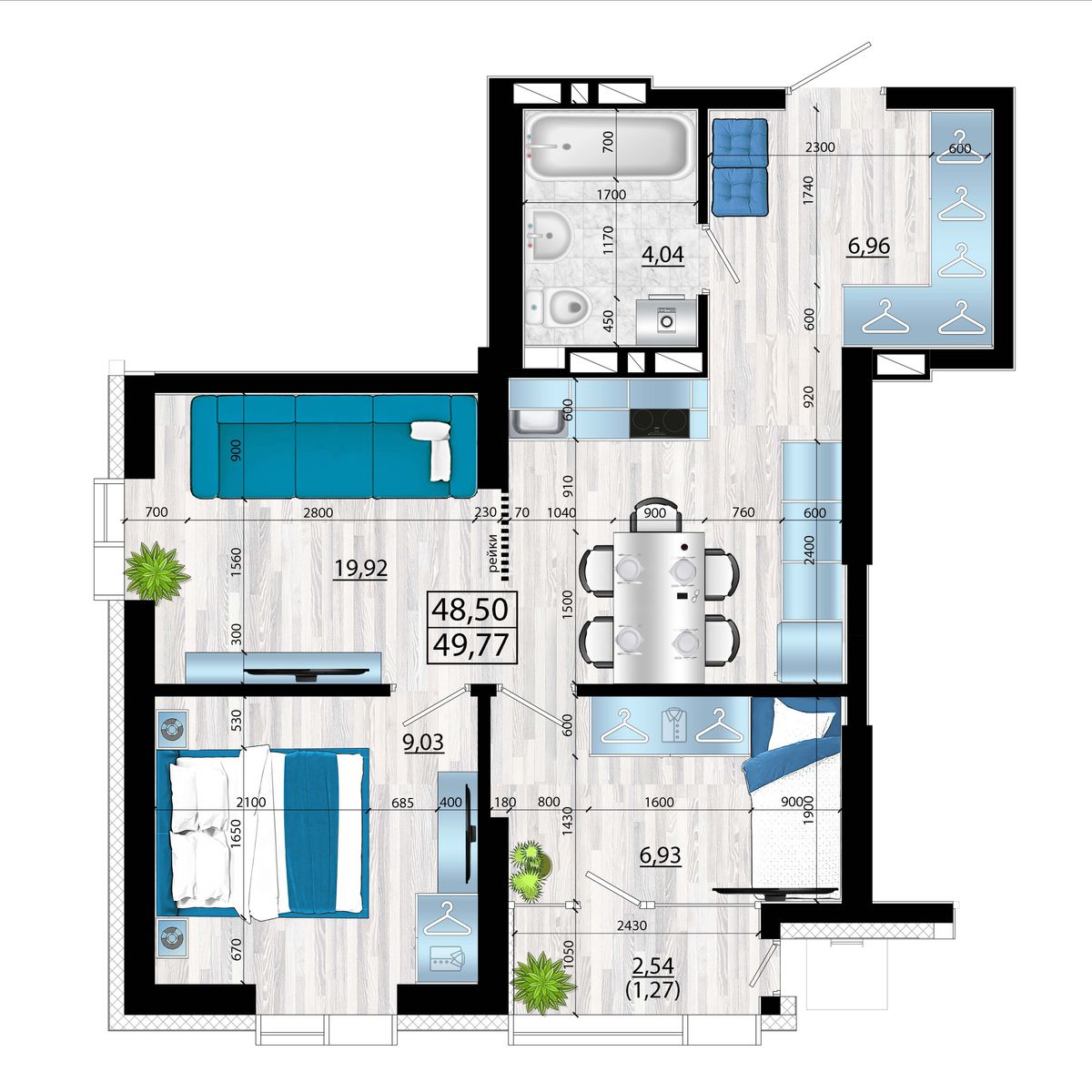 3-комнатная, 49.77 м², № 10 в Panorama (Панорама)