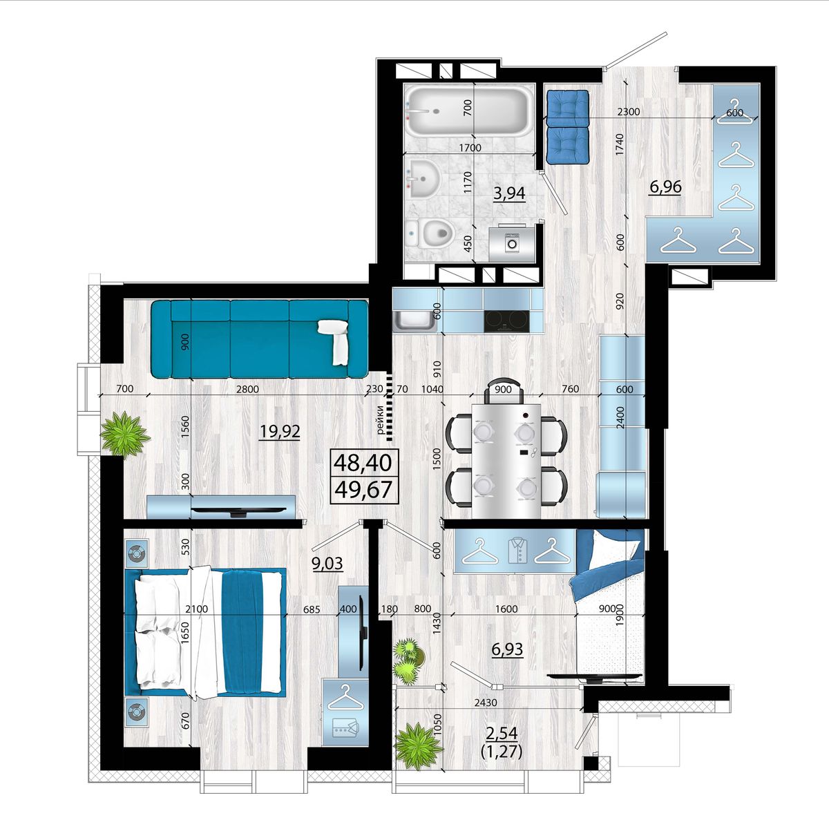 3-комнатная, 49.67 м², № 138 в Panorama (Панорама)