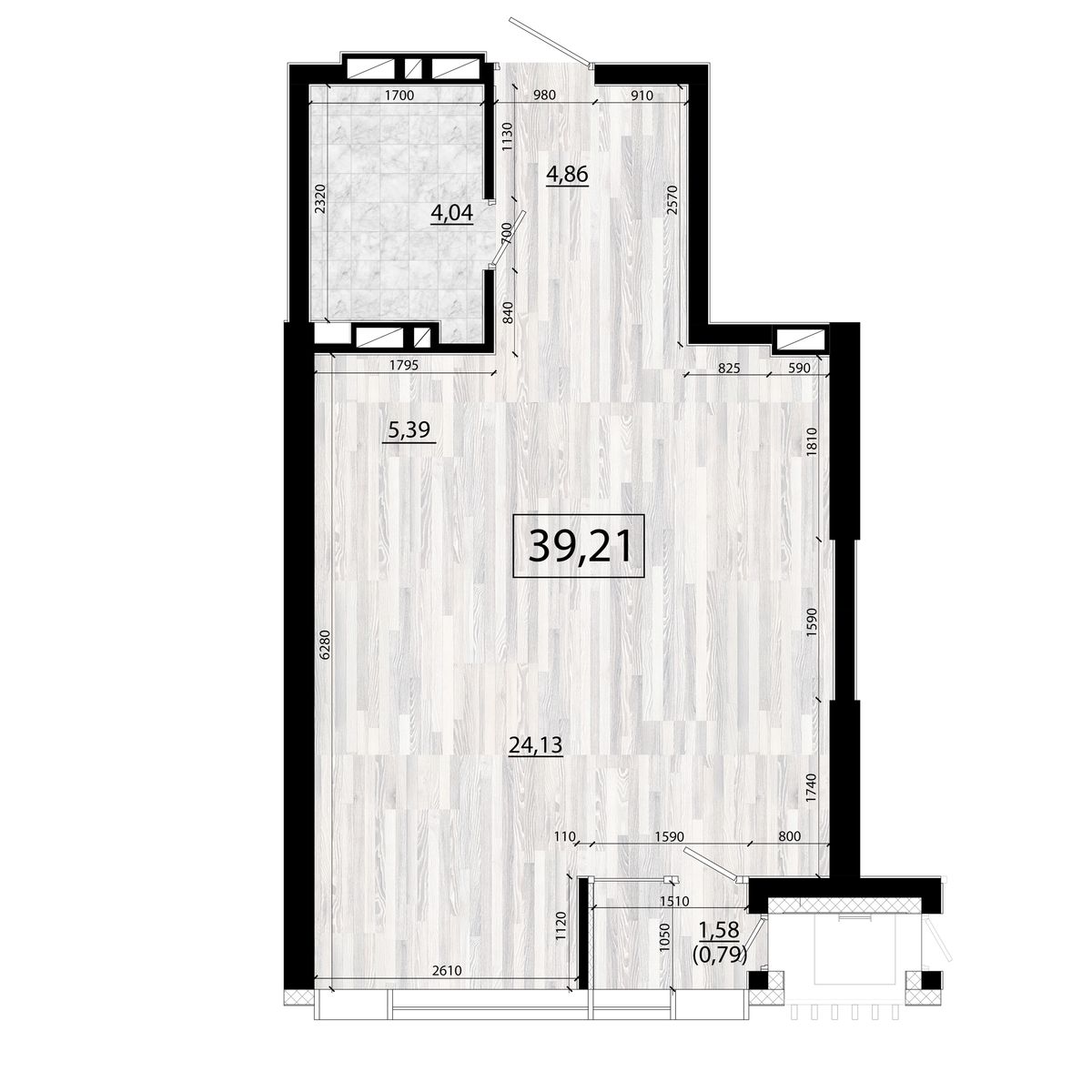 2-комнатная, 39.21 м², № 76 в Panorama (Панорама)