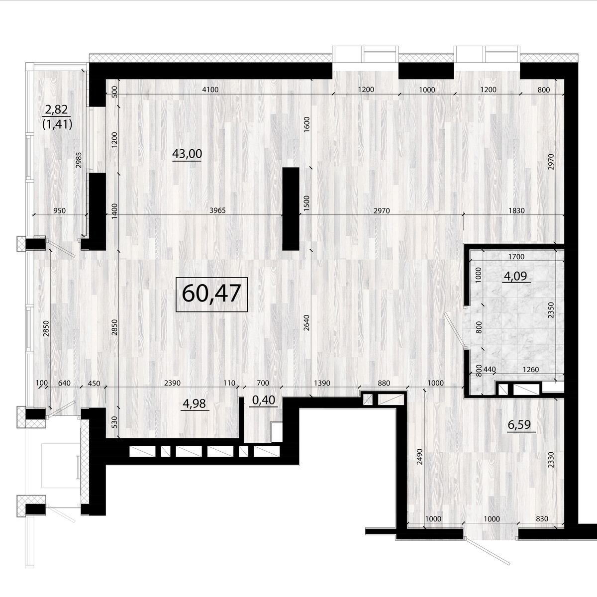 3-комнатная, 60.47 м², № 64 в Panorama (Панорама)