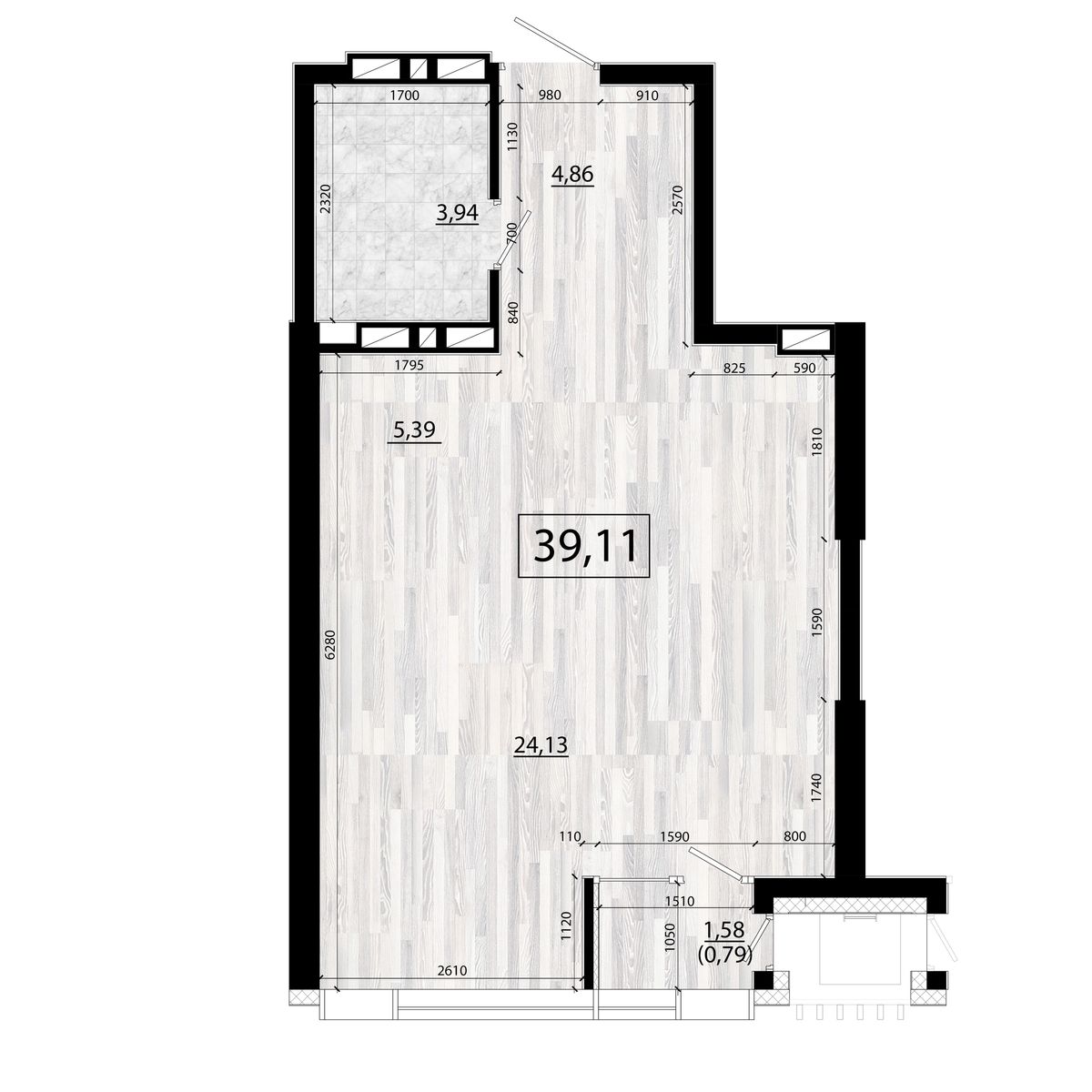 2-комнатная, 39.11 м², № 108 в Panorama (Панорама)
