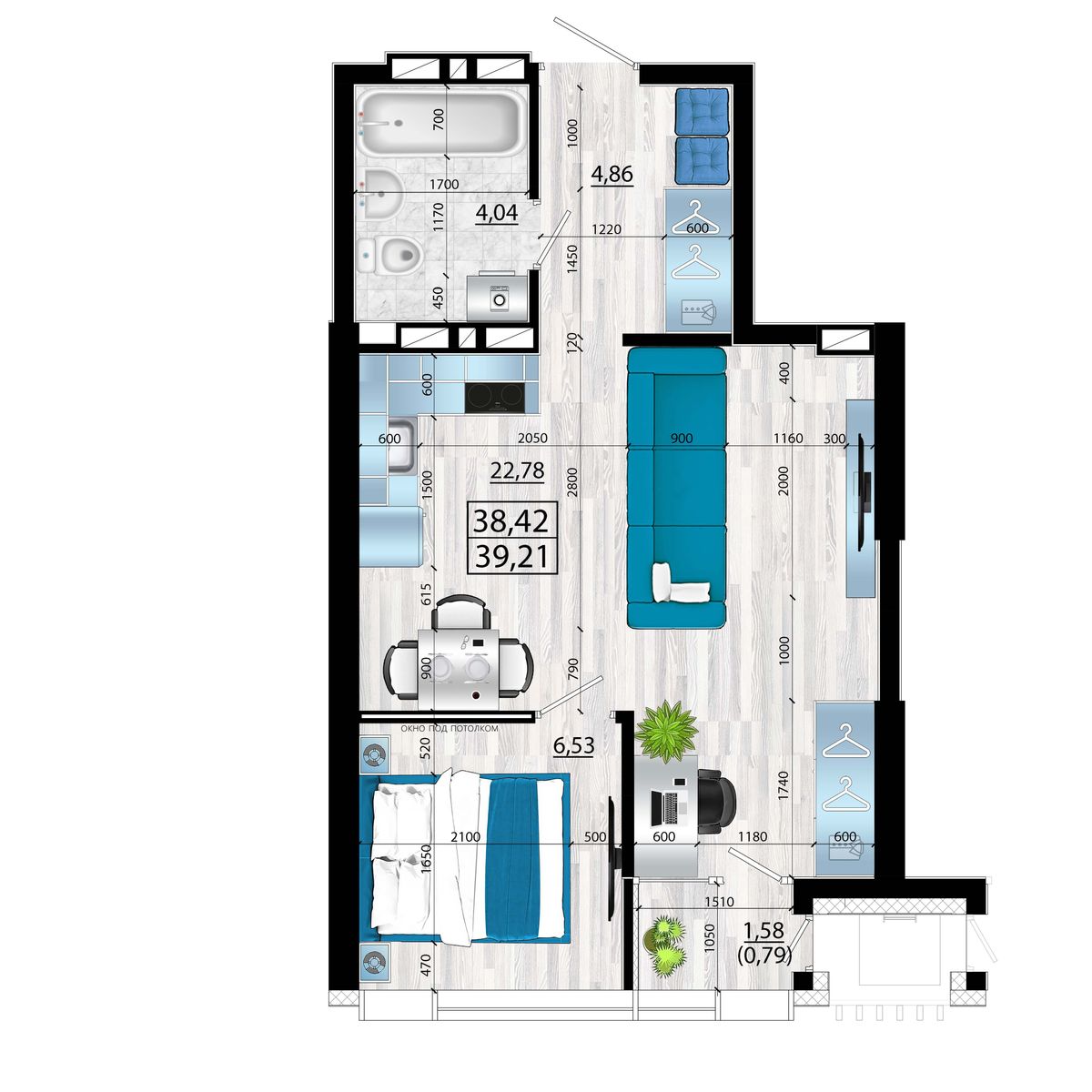 2-комнатная, 39.21 м², № 76 в Panorama (Панорама)