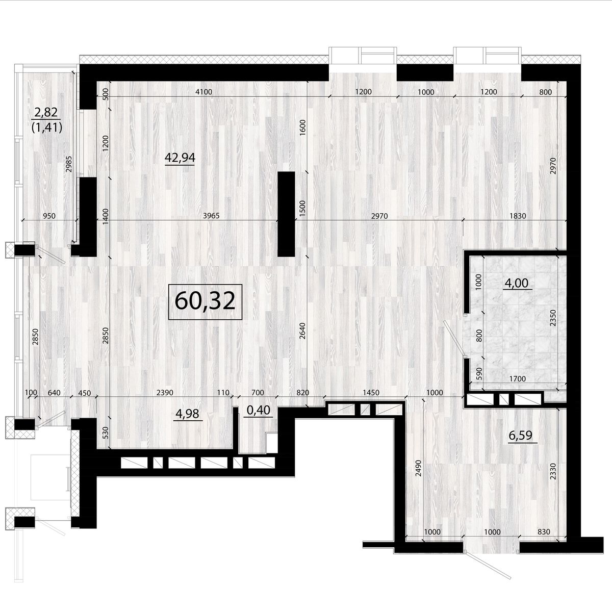 3-комнатная, 60.32 м², № 152 в Panorama (Панорама)