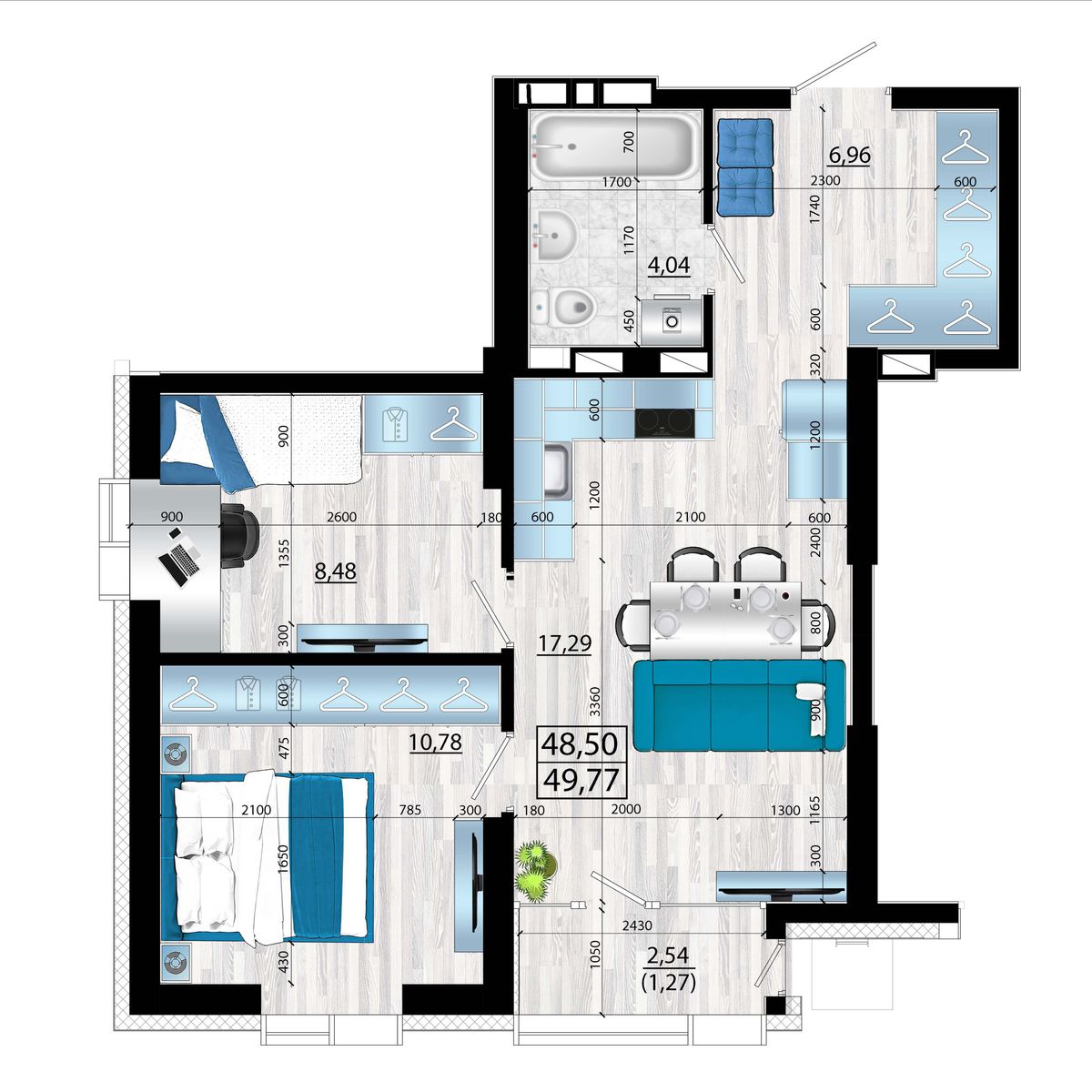 3-комнатная, 49.77 м², № 10 в Panorama (Панорама)