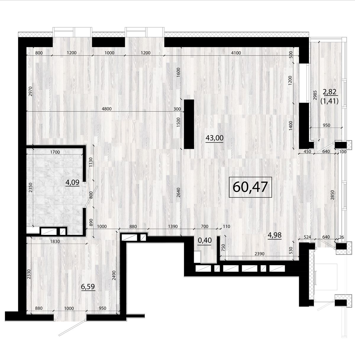3-комнатная, 60.47 м², № 87 в Panorama (Панорама)