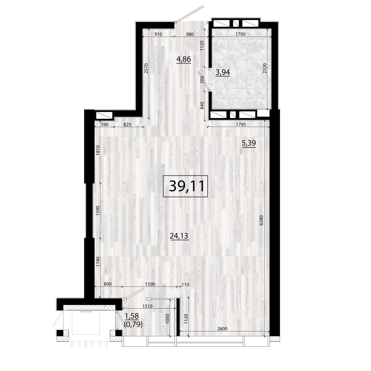 2-комнатная, 39.11 м², № 123 в Panorama (Панорама)