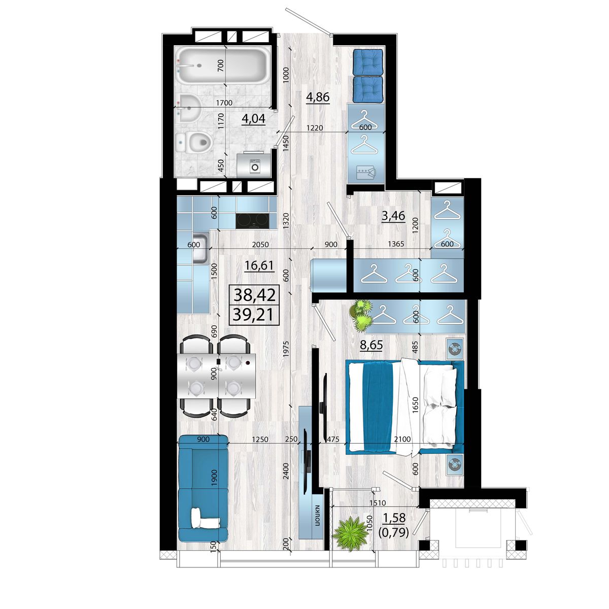 2-комнатная, 39.21 м², № 76 в Panorama (Панорама)