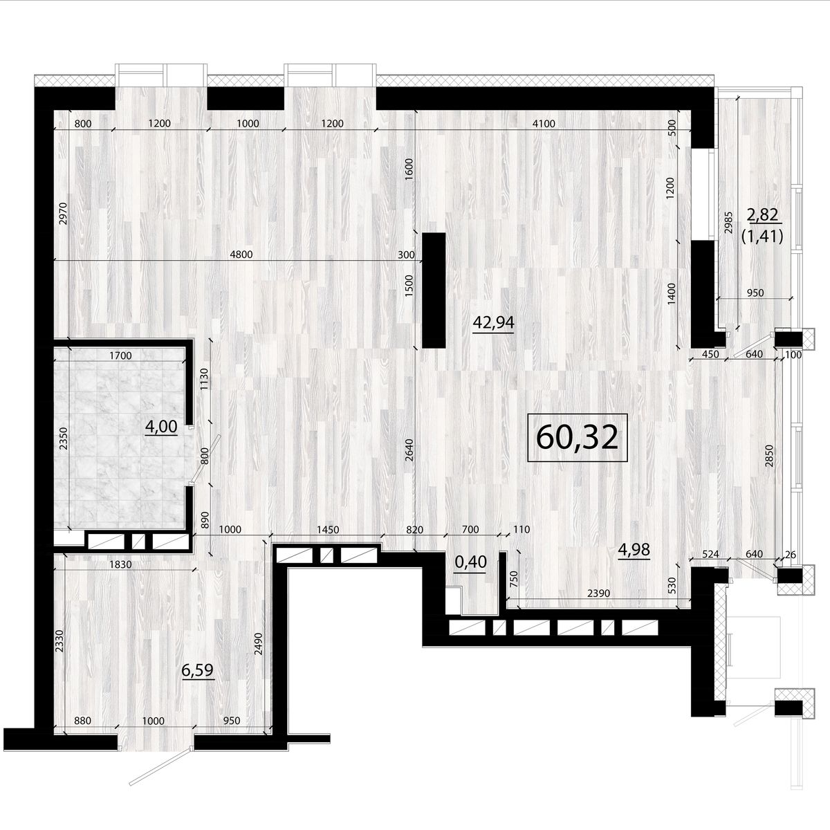 3-комнатная, 60.32 м², № 143 в Panorama (Панорама)