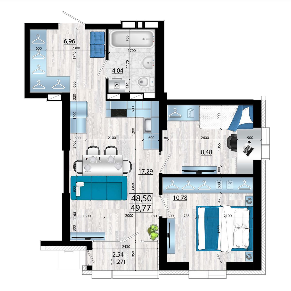 3-комнатная, 49.77 м², № 53 в Panorama (Панорама)