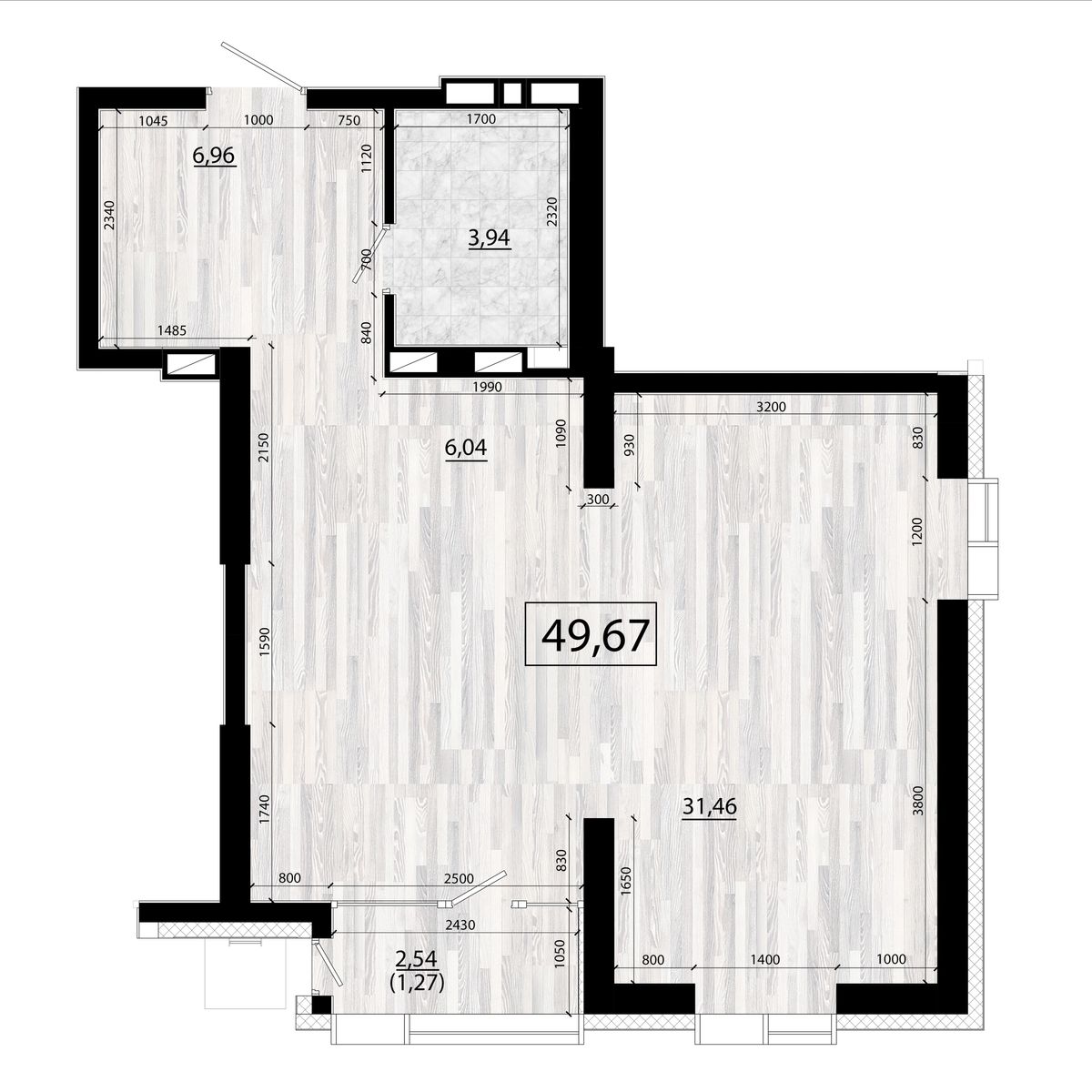 3-комнатная, 49.67 м², № 133 в Panorama (Панорама)
