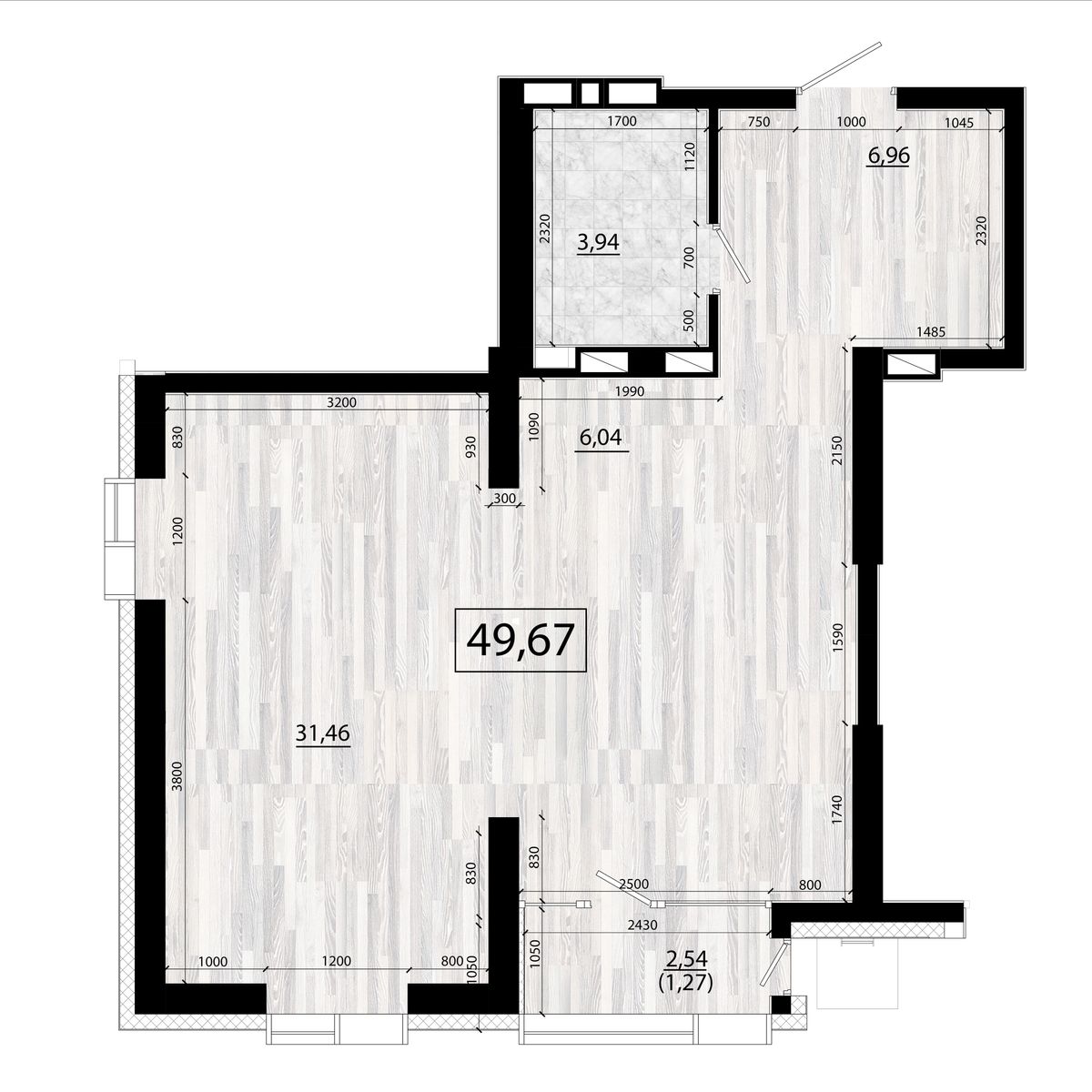3-комнатная, 49.67 м², № 138 в Panorama (Панорама)