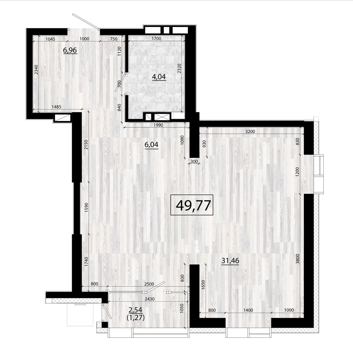 3-комнатная, 49.77 м², № 53 в Panorama (Панорама)