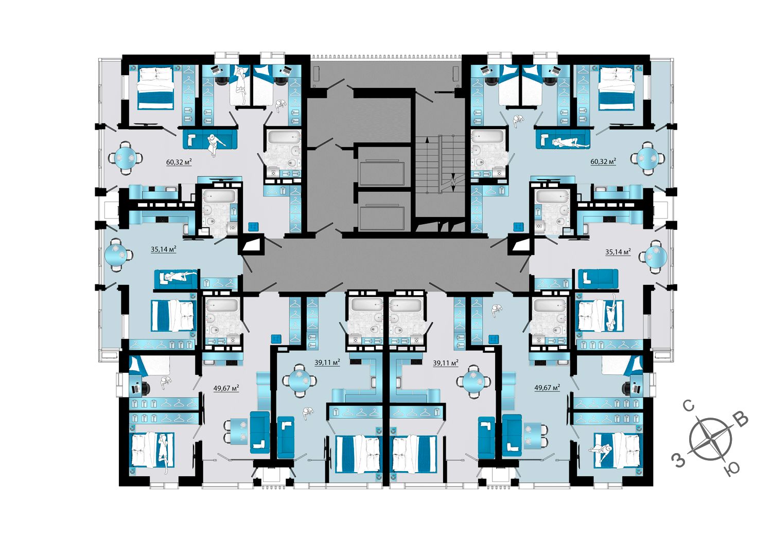 2-комнатная, 39.11 м², № 123 в Panorama (Панорама)