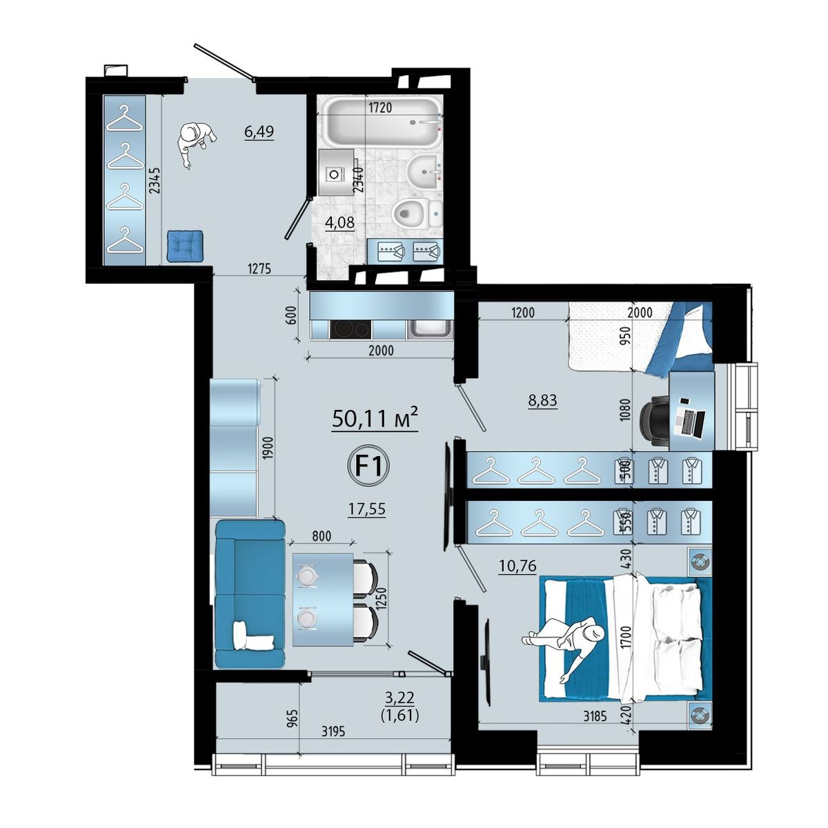 3-комнатная, 50.11 м², № 58 в Panorama (Панорама)