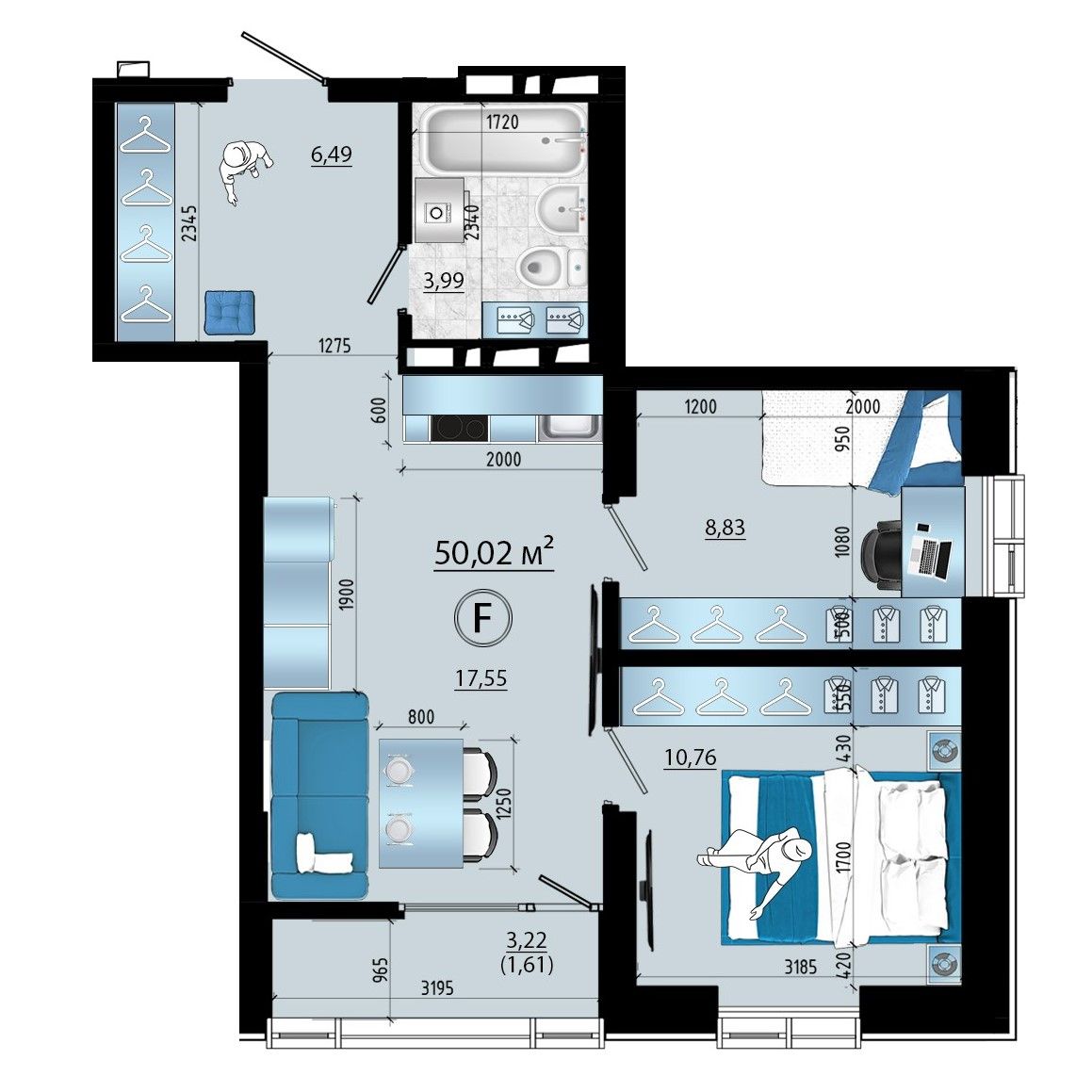 3-комнатная, 50.02 м², № 114 в Panorama (Панорама)