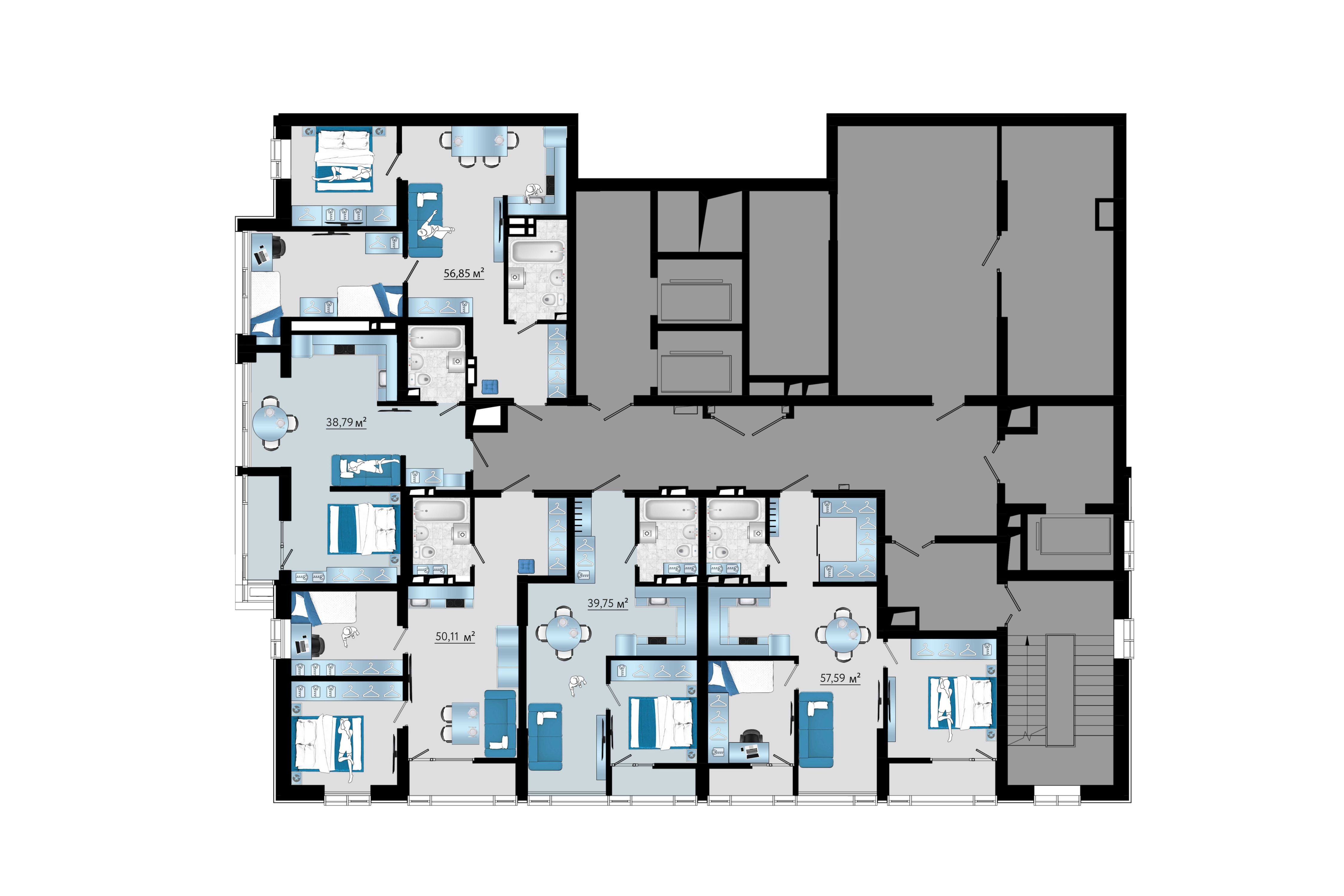3-комнатная, 57.59 м², № 14 в Panorama (Панорама)
