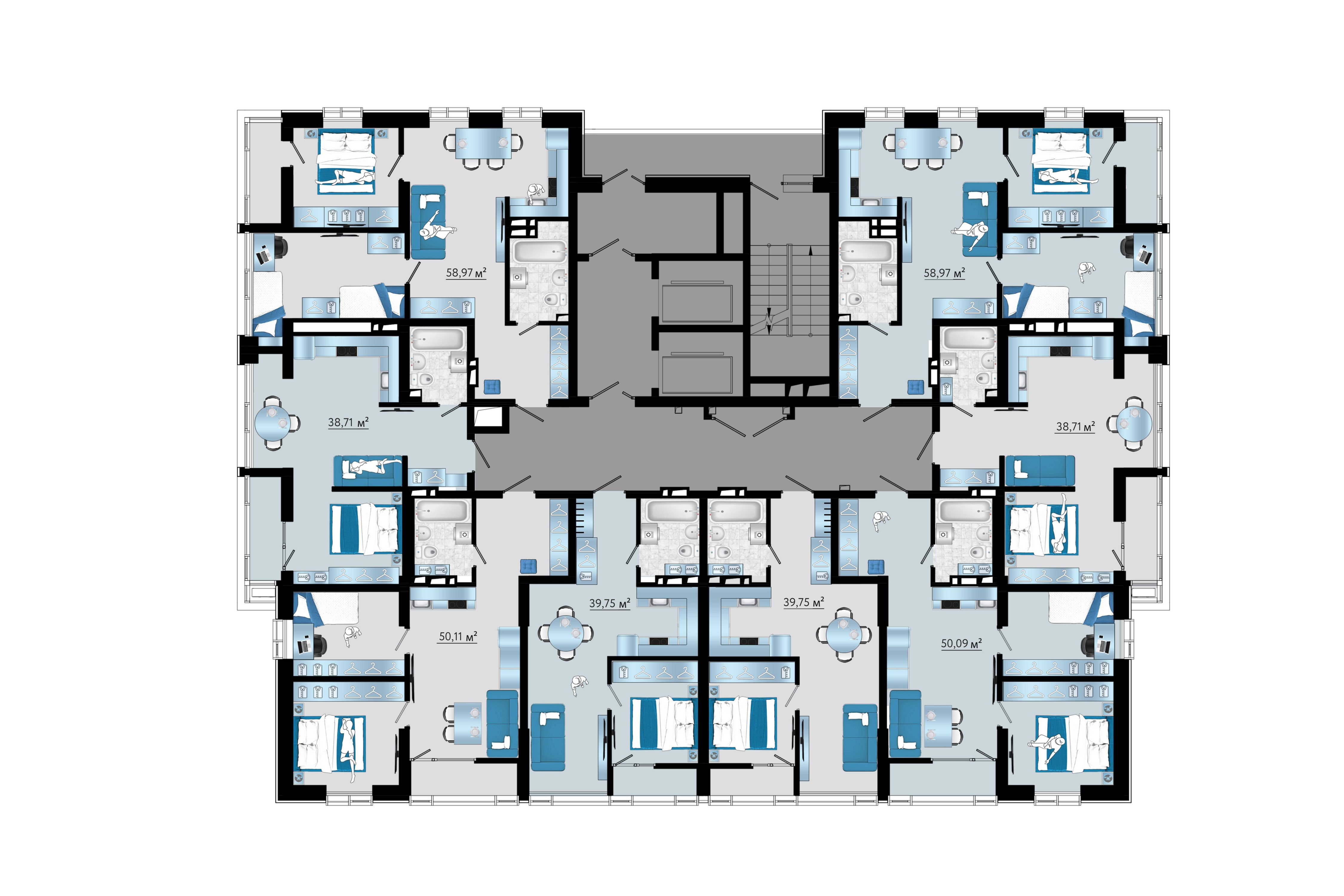 3-комнатная, 58.97 м², № 28 в Panorama (Панорама)