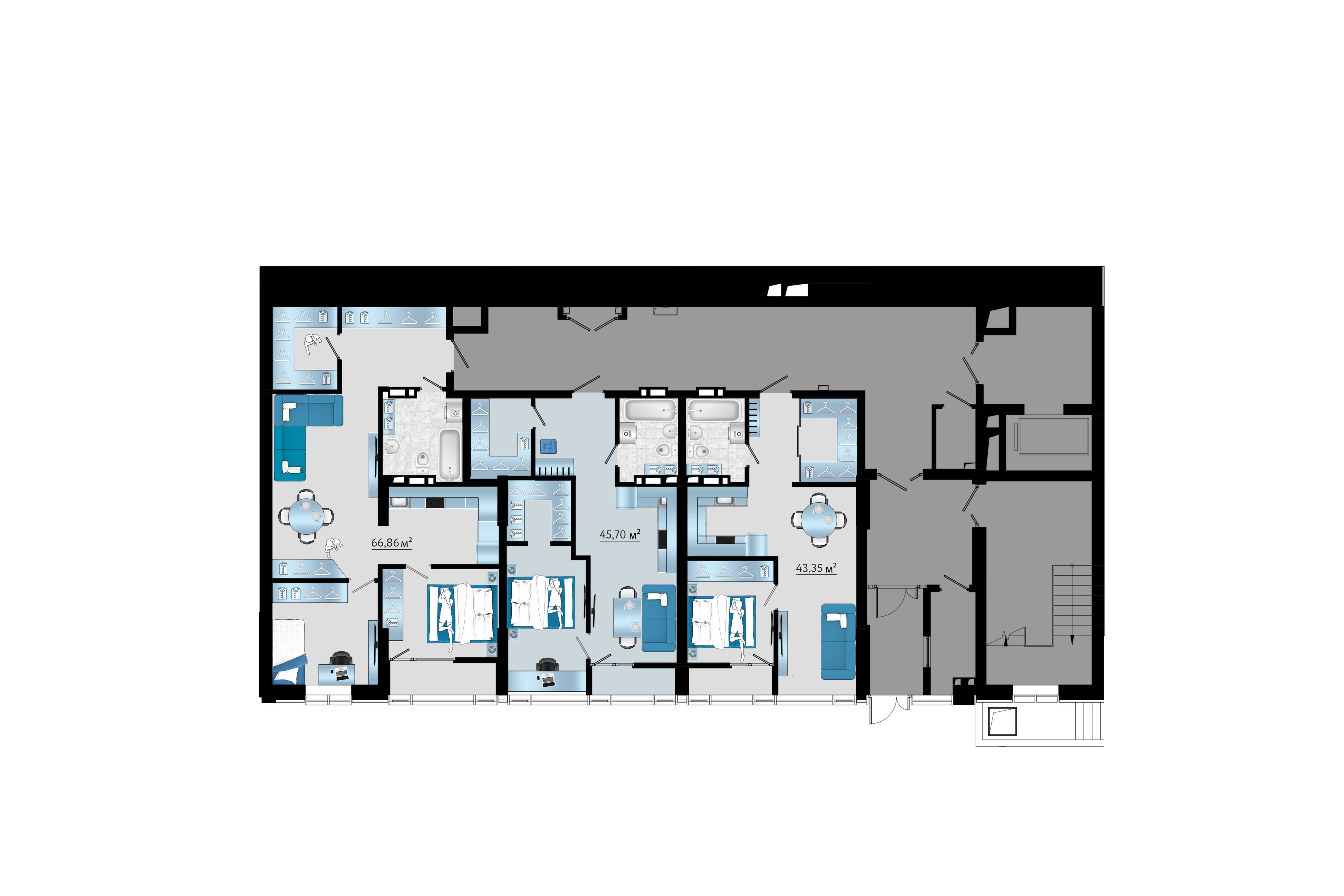 2-комнатная, 43.34 м², № 3 в Panorama (Панорама)