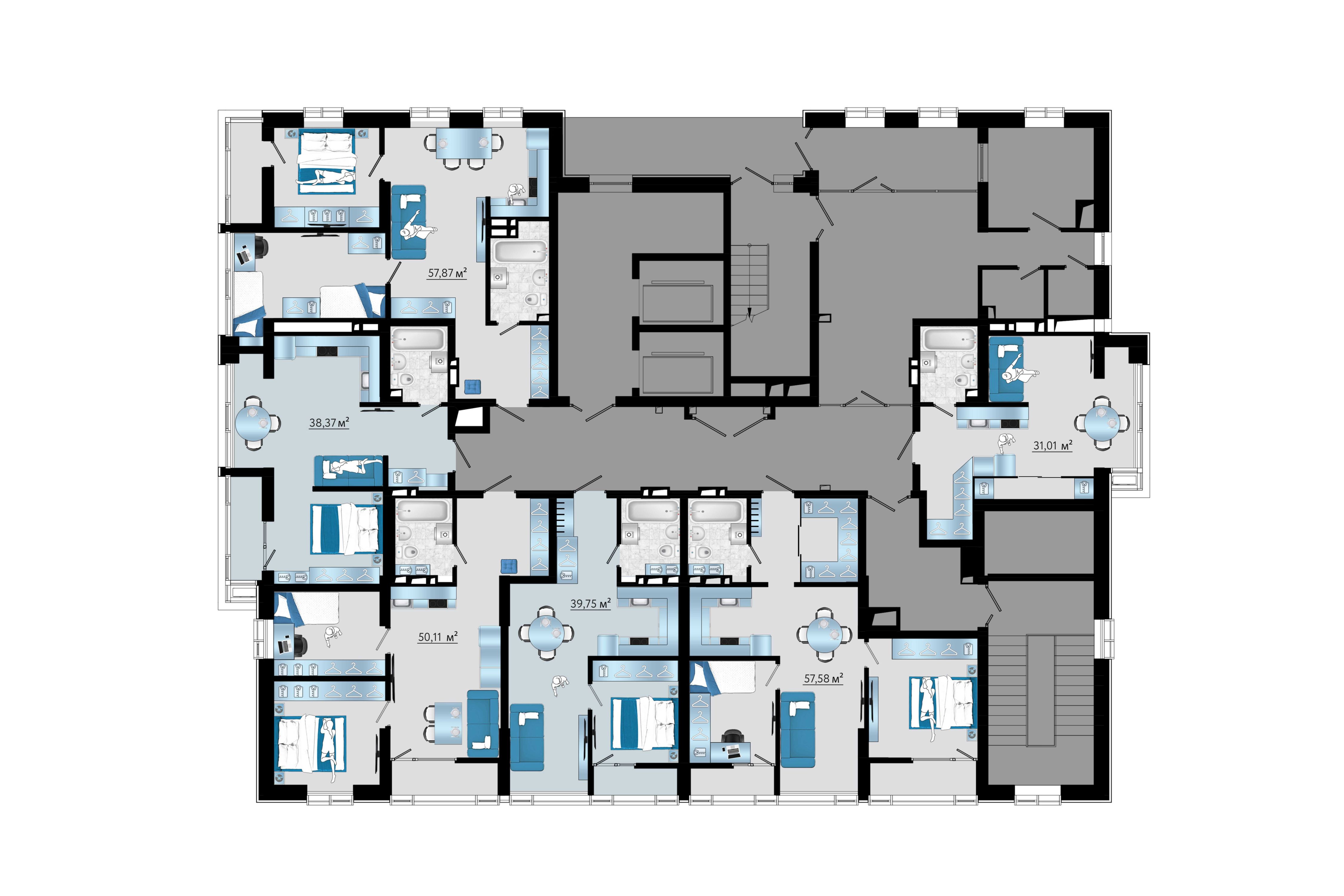3-комнатная, 57.87 м², № 15 в Panorama (Панорама)