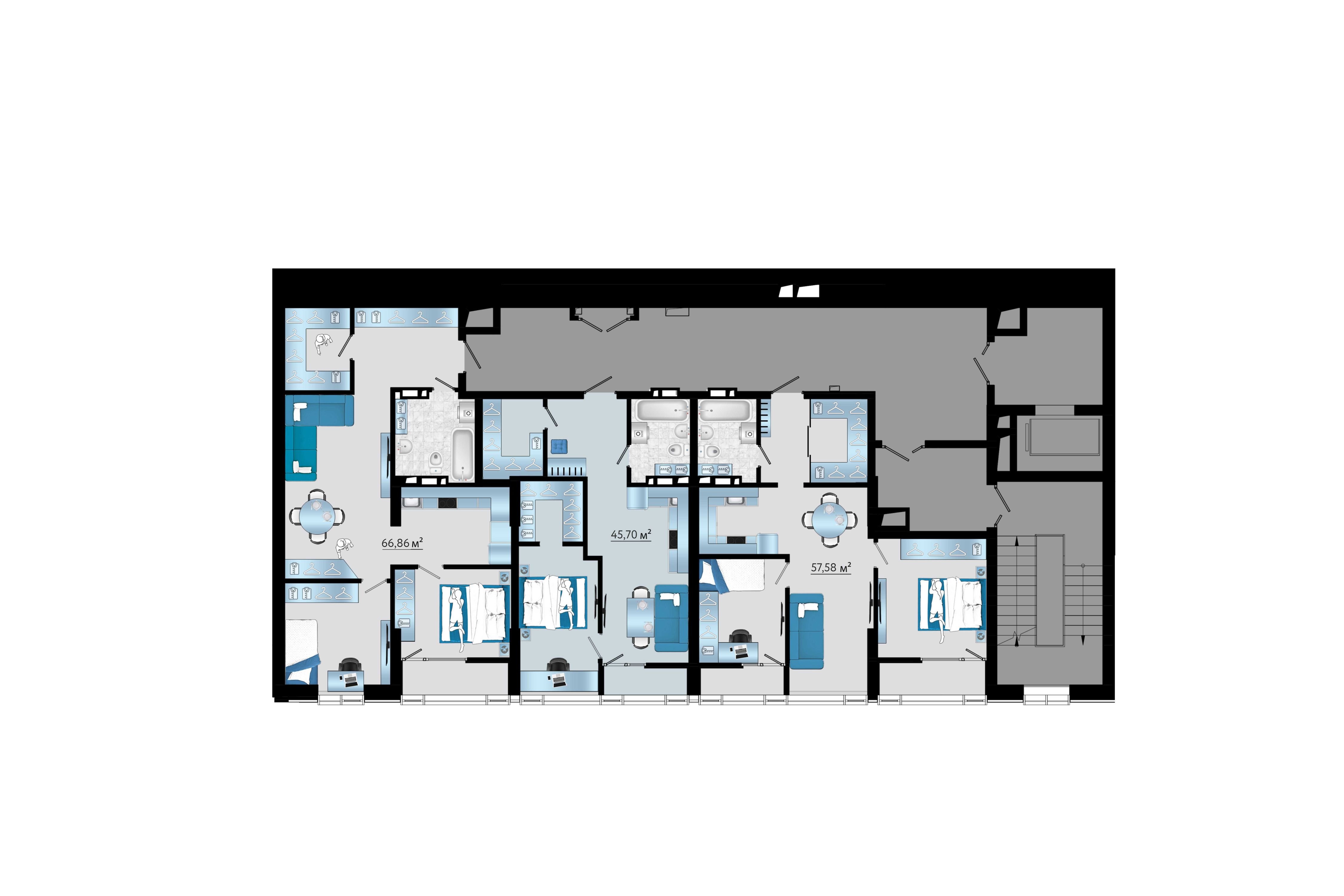 3-комнатная, 66.86 м², № 4 в Panorama (Панорама)
