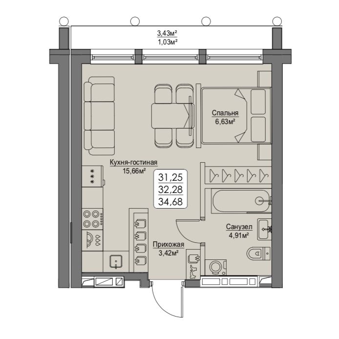 Планировка 1-комн. 4