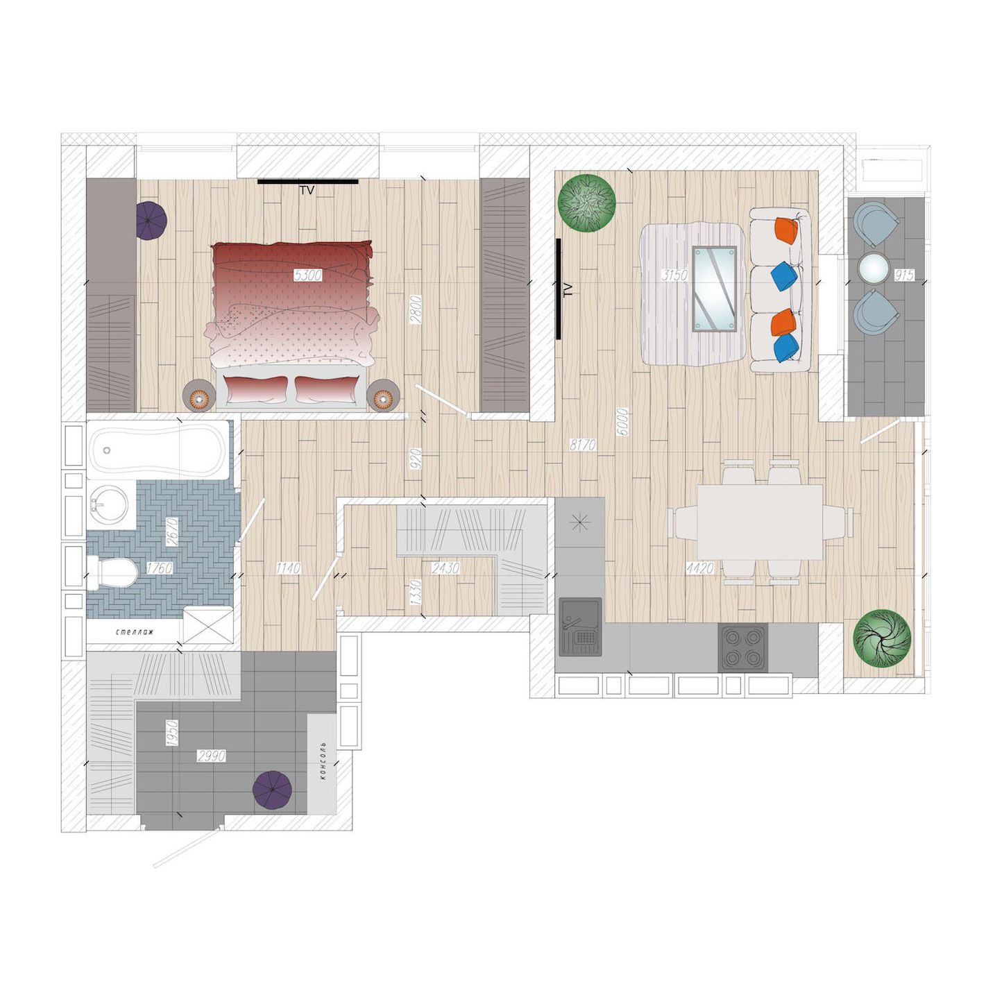 Планировка 1-комн. 3