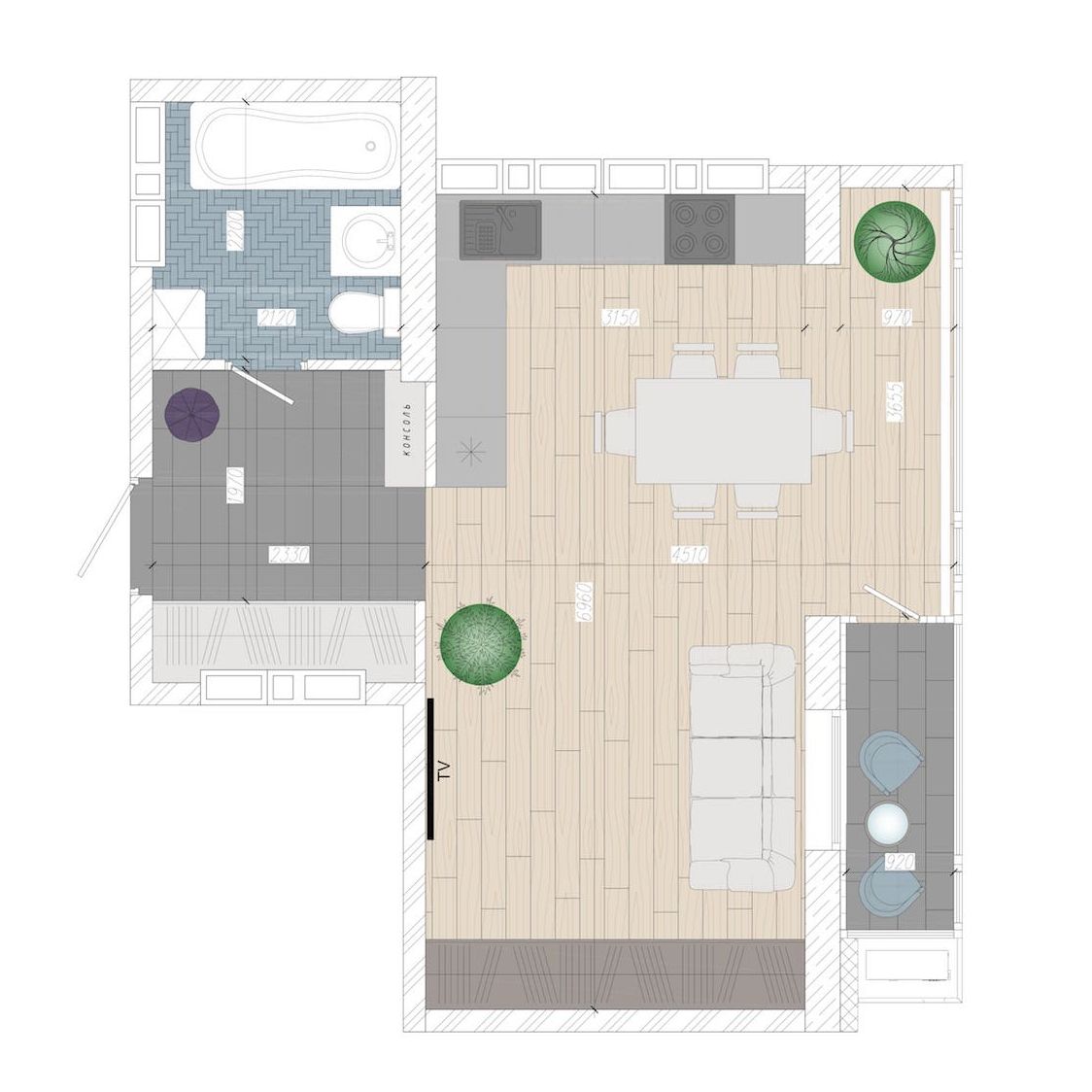 Планировка 1-комн. 3