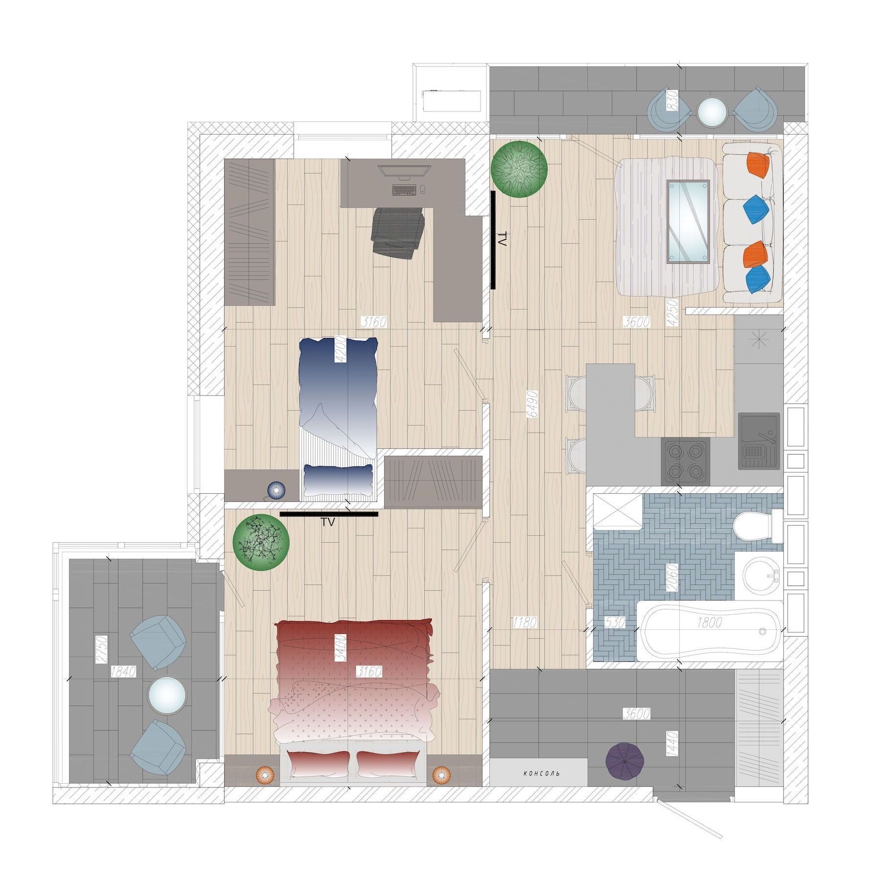 Планировка 1-комн. 3