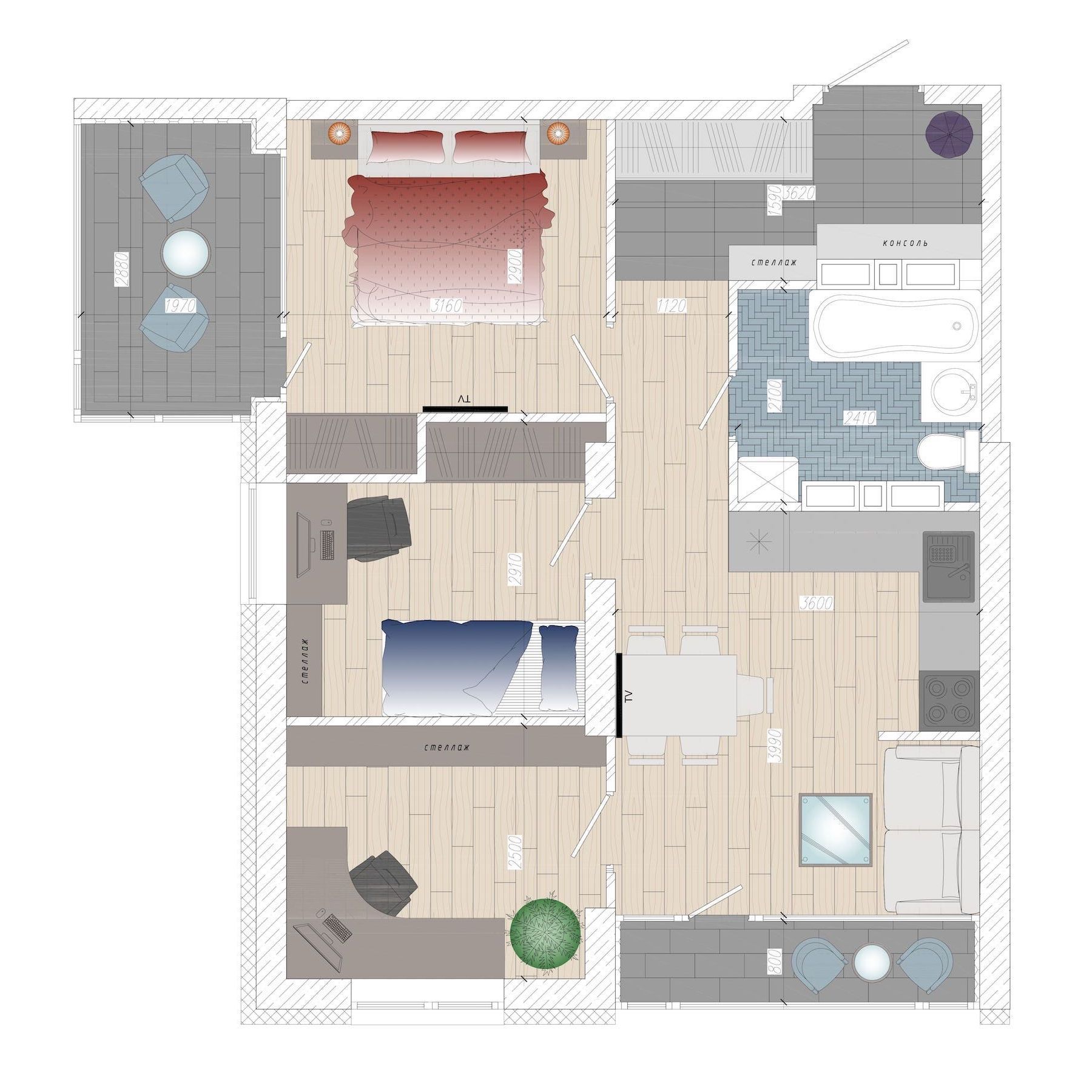 Планировка 1-комн. 3