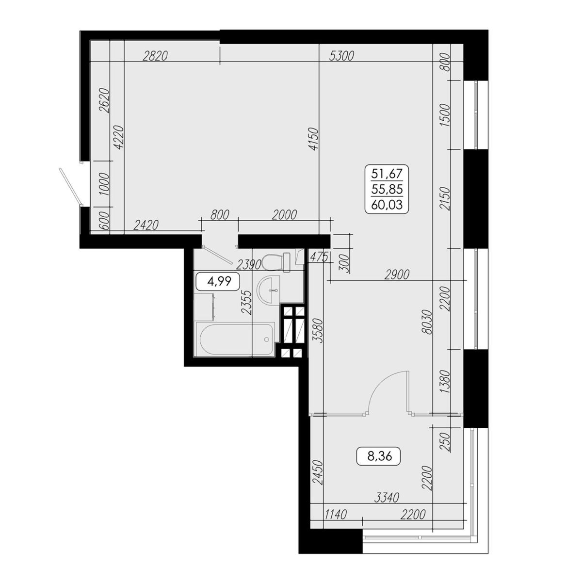 1-комнатная, 55.85 м², № 15 в Premium Park Central (Премиум Парк)