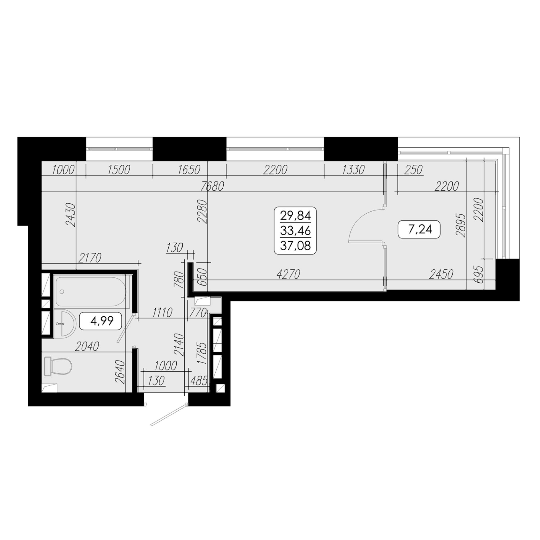 1-комнатная, 33.46 м², № 210 в Premium Park Central (Премиум Парк)