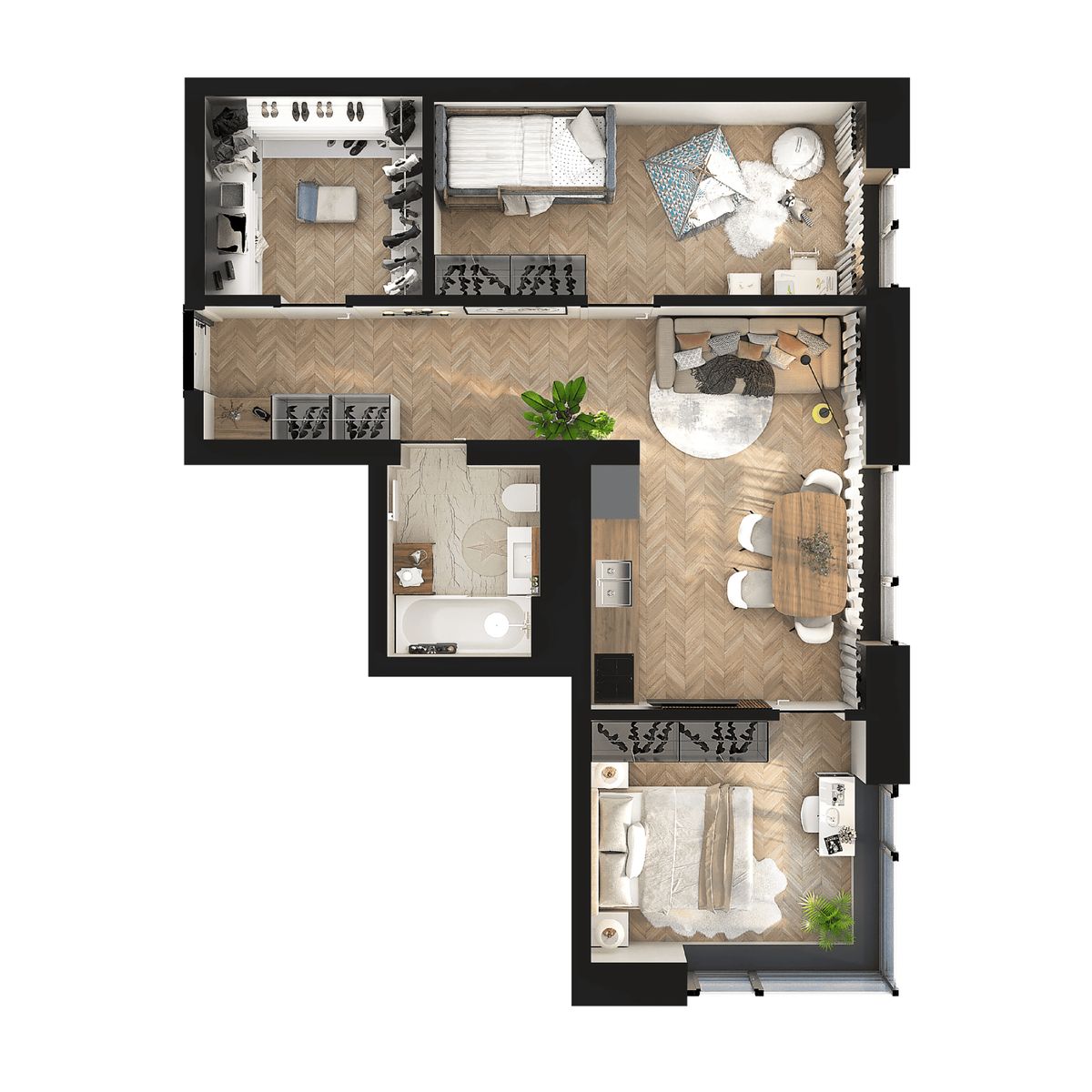 1-комнатная, 55.85 м², № 15 в Premium Park Central (Премиум Парк)