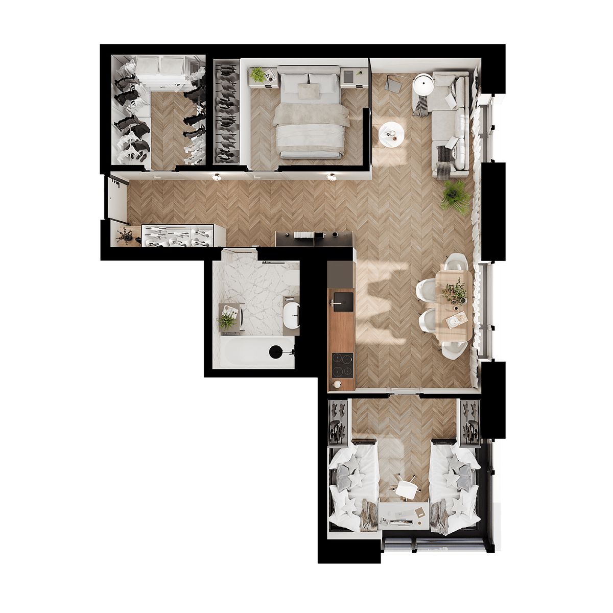 1-комнатная, 55.85 м², № 15 в Premium Park Central (Премиум Парк)