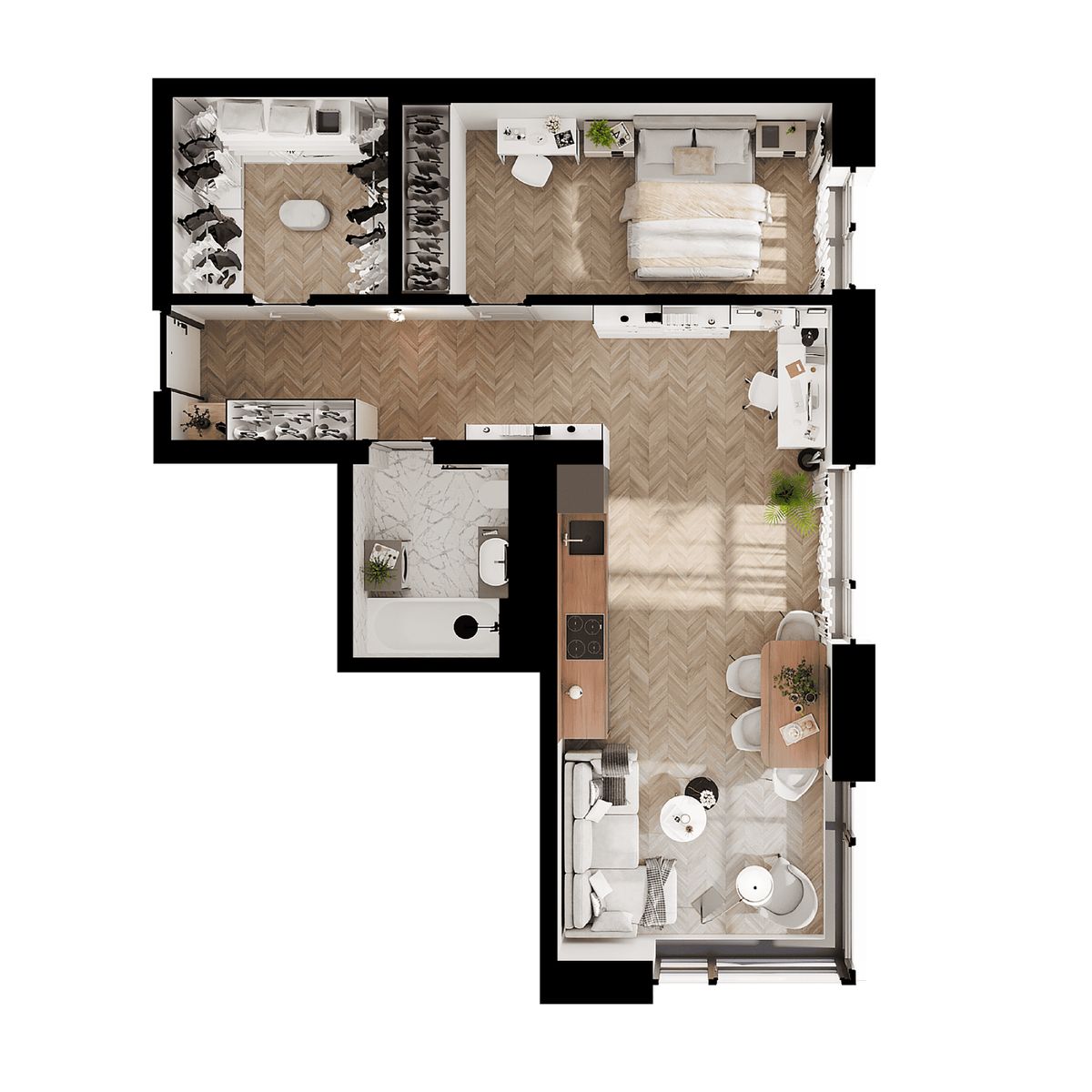 1-комнатная, 55.85 м², № 15 в Premium Park Central (Премиум Парк)