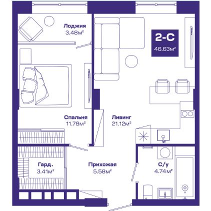 2-комнатная, 0 м², № 50 в Базилик