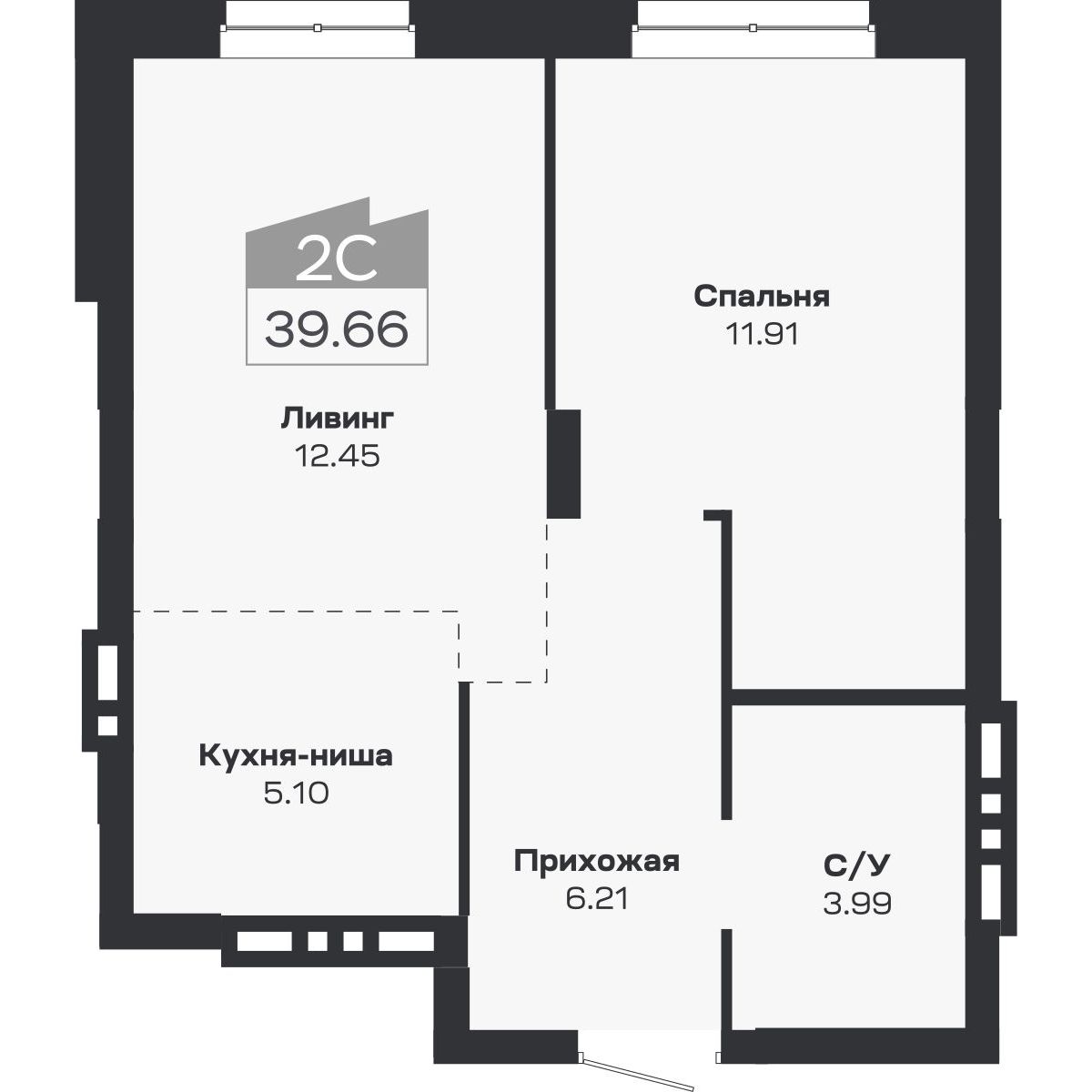 2-комнатная, 39.66 м², № 36 в Базилик