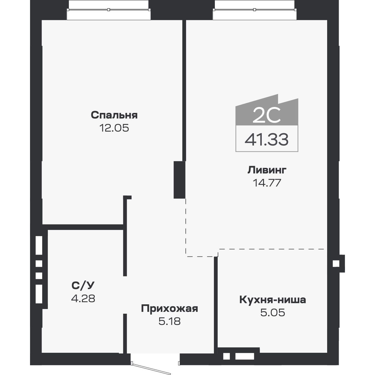 2-комнатная, 41.33 м², № 108 в Базилик