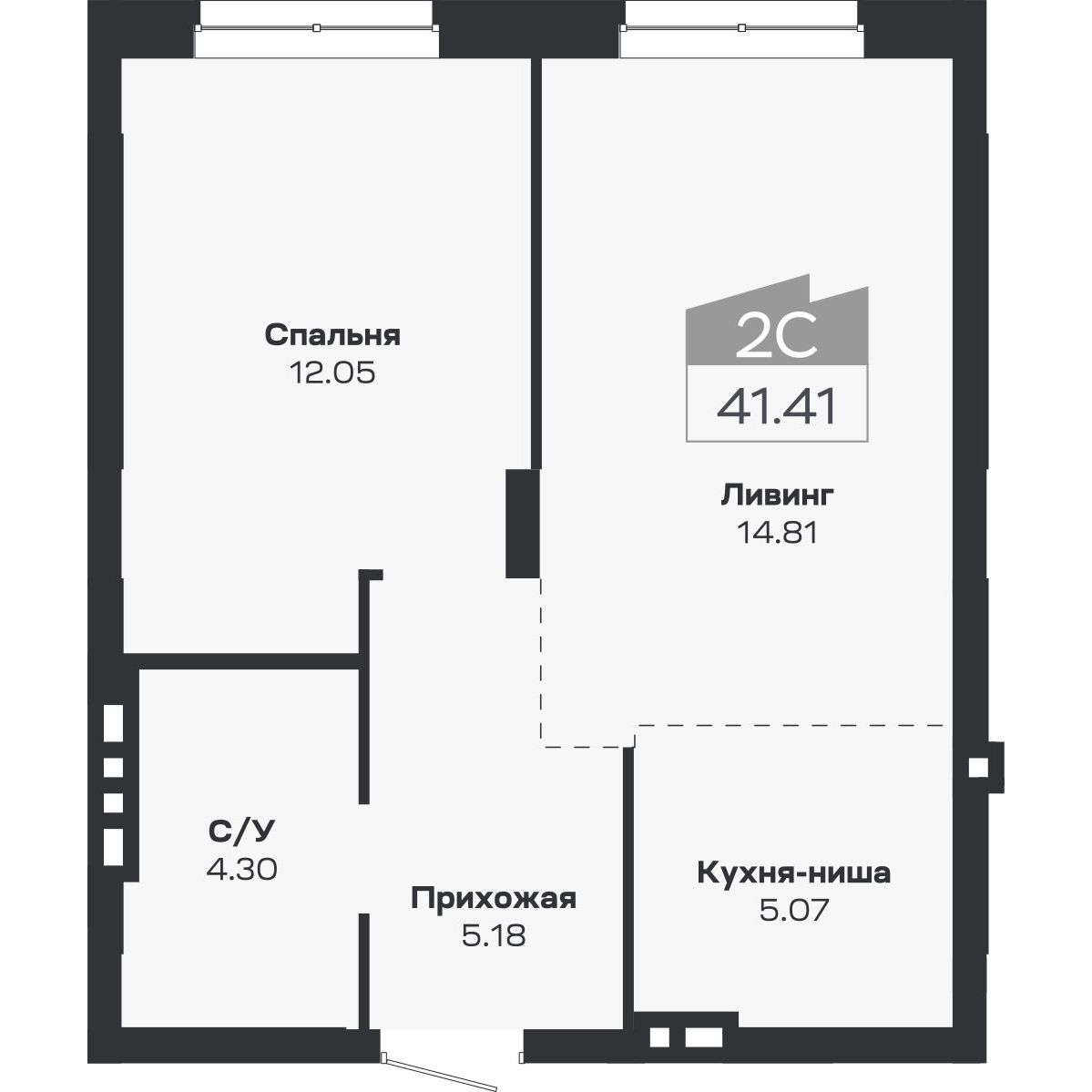2-комнатная, 41.41 м², № 98 в Базилик
