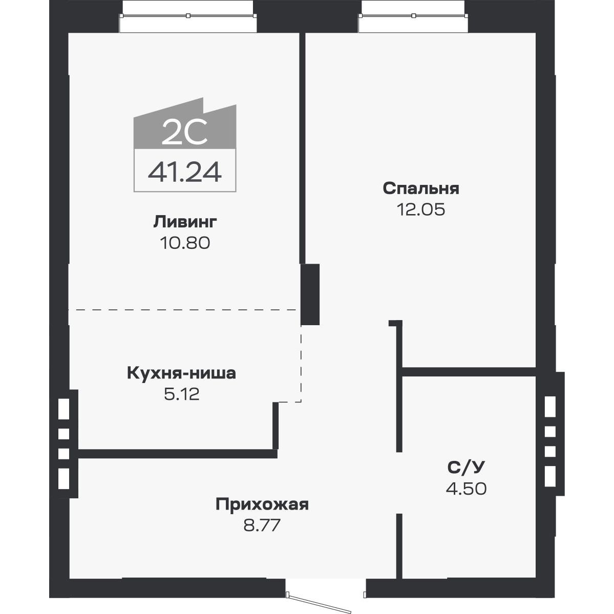 2-комнатная, 41.24 м², № 97 в Базилик