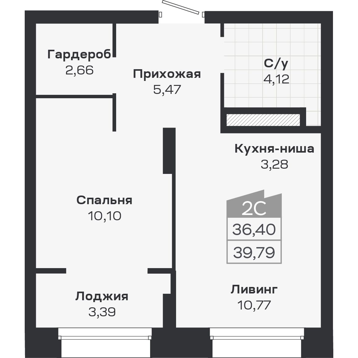 2-комнатная, 39.79 м², № 365 в Ясный берег-город у воды