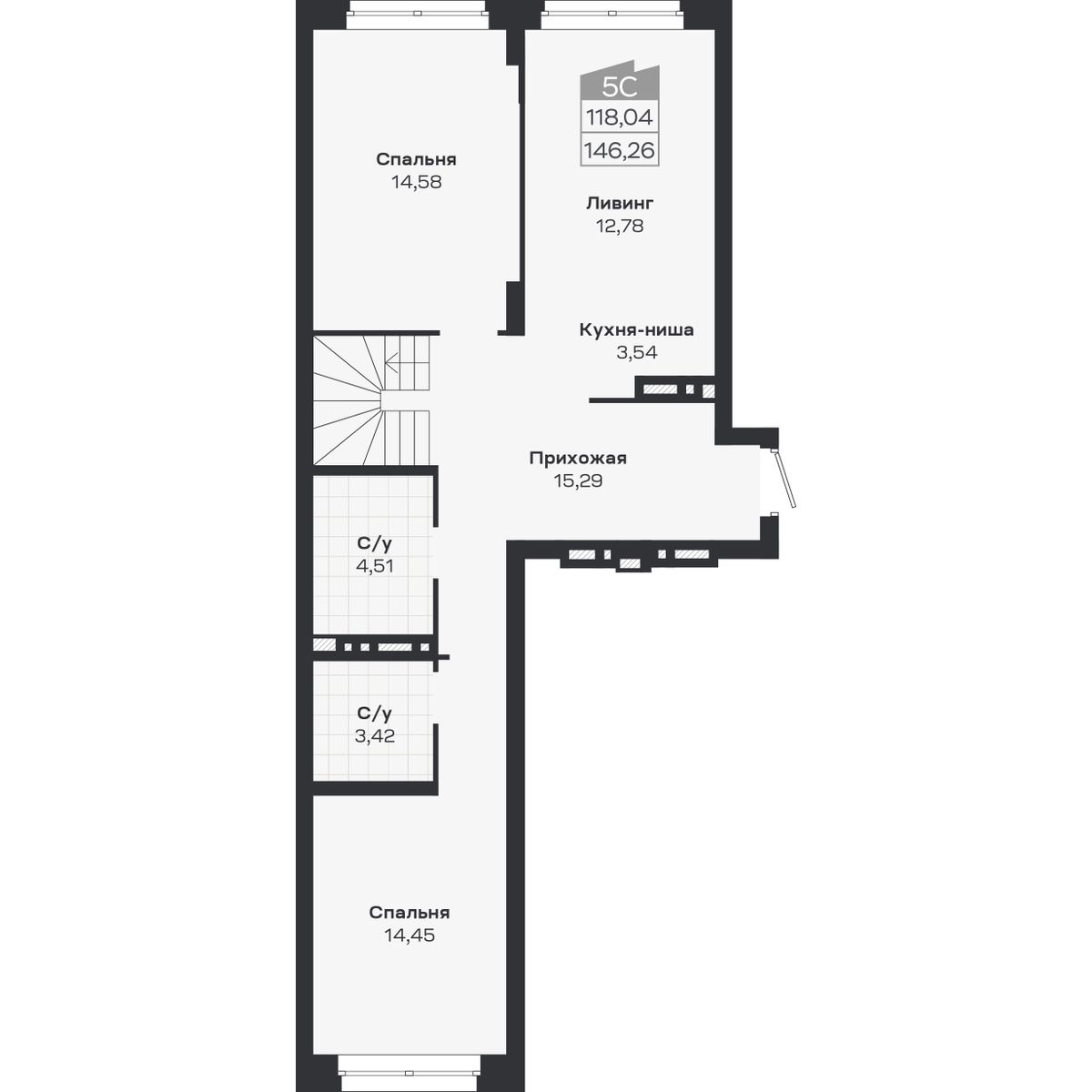 5-комнатная, 146.26 м², № 435 в Ясный берег-город у воды
