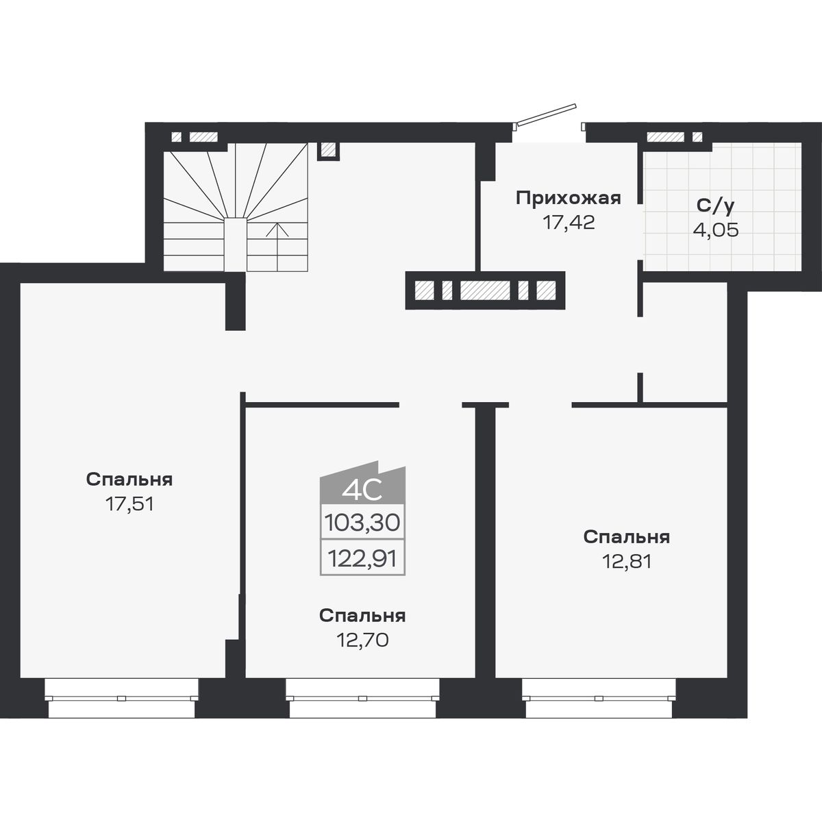 4-комнатная, 122.91 м², № 460 в Ясный берег-город у воды