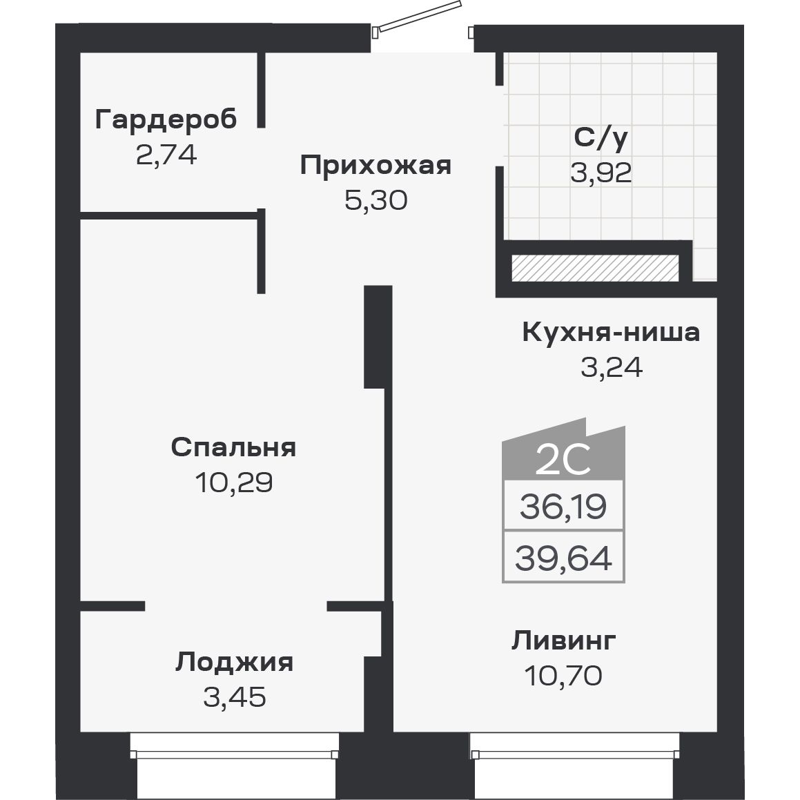 2-комнатная, 39.64 м², № 376 в Ясный берег-город у воды